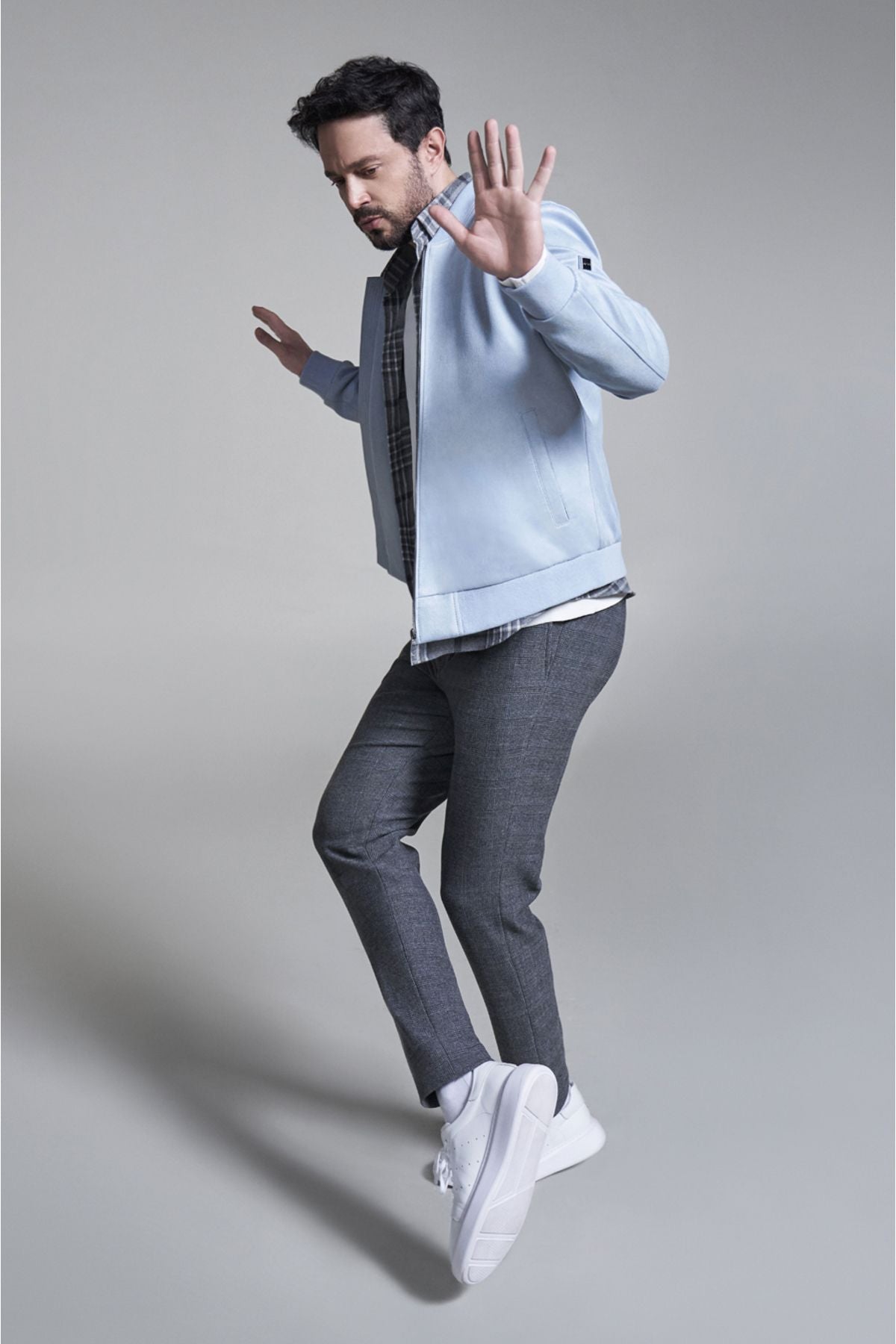Men's Blue Zippered Suede -Look Bomber Ince Mont B006045
