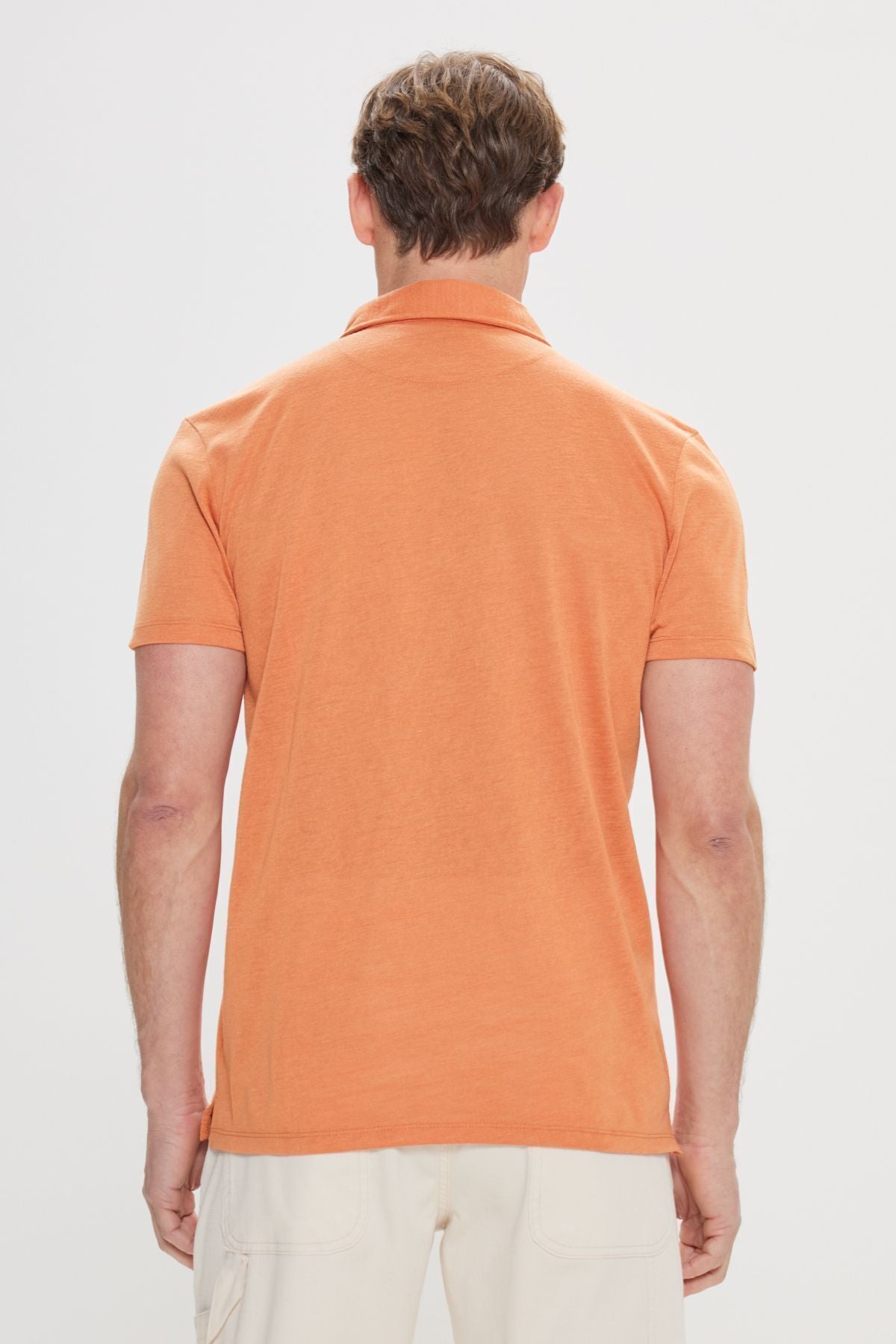 Men's orange slim fit narrow cut polo collar flat casual T -shirt