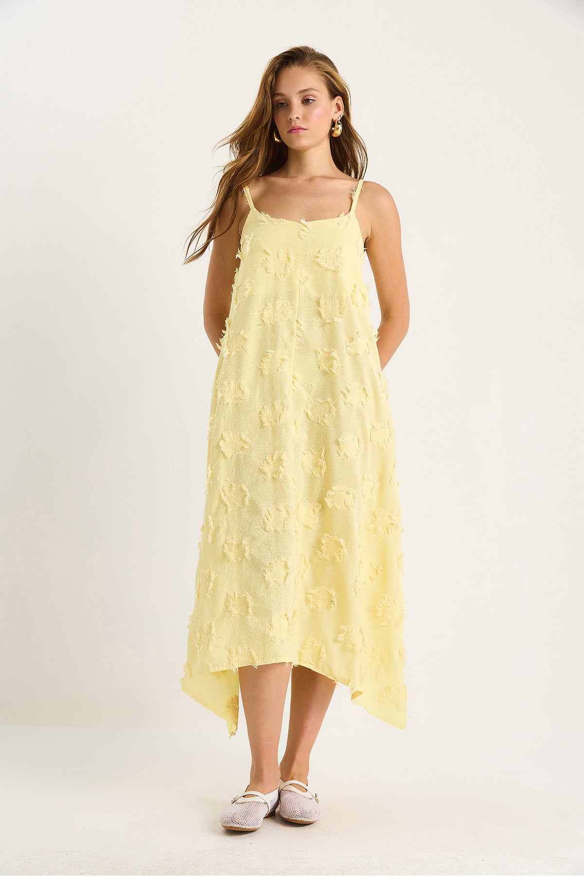 Women's Tassel Detailed Thin Strap Linen Dress 8066 60283487