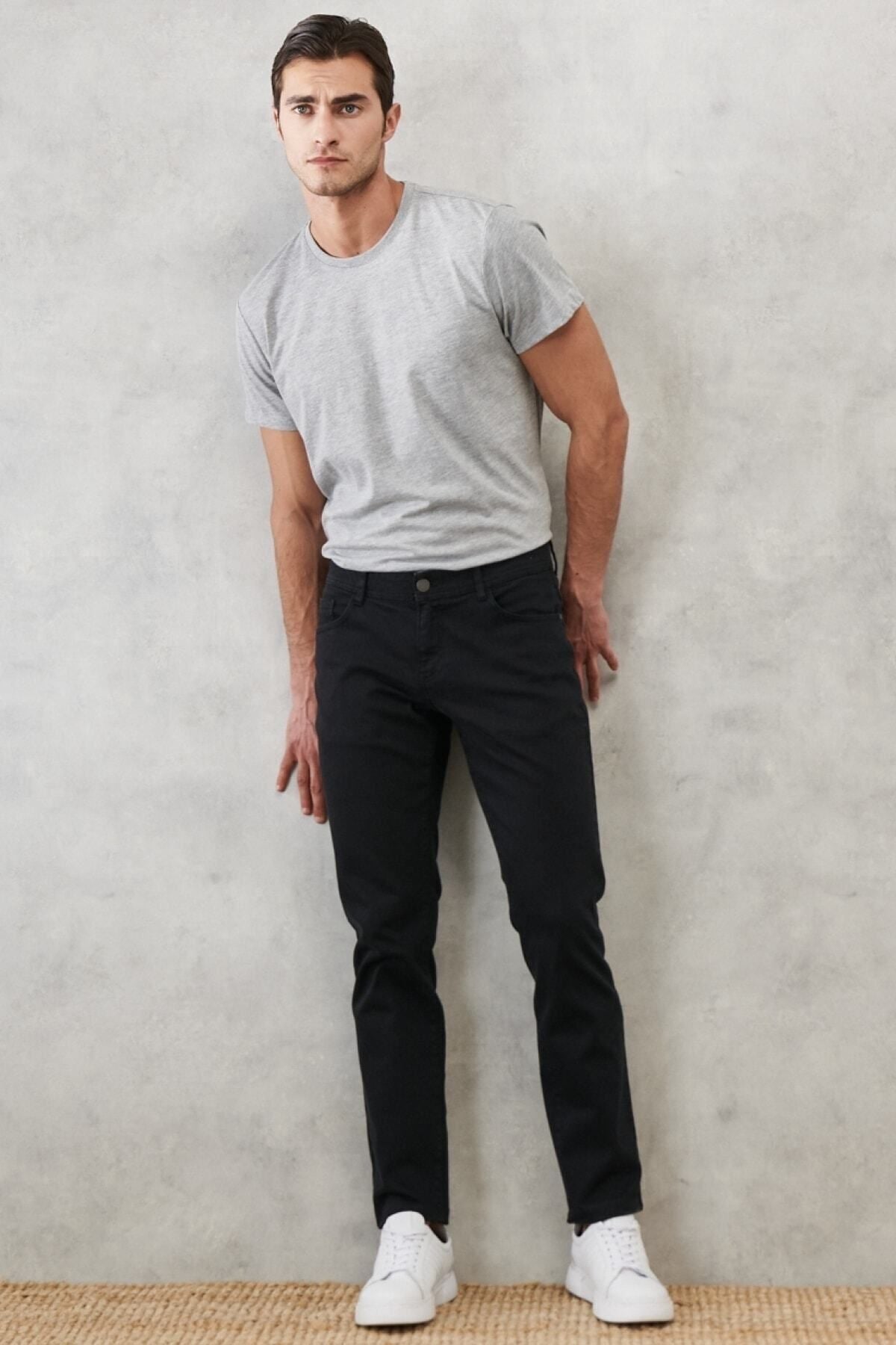 Men's black 360 degrees stretching in all directions, comfortable slim fit narrow cut pants