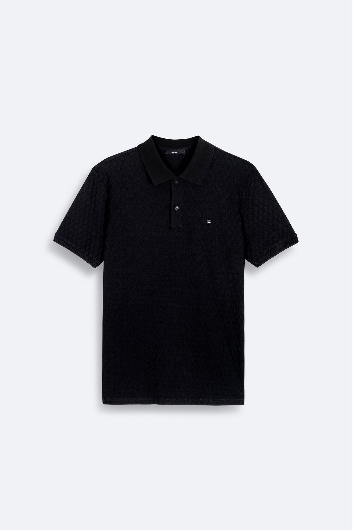 Men Black 100 %Cotton Jacquar Polo Yaka T-shirt A41y1196