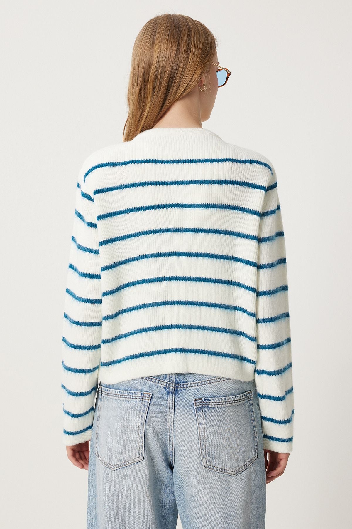 WOMEN BONE BLACK BLUE CHIC button striped knitwear cardigan PF00051