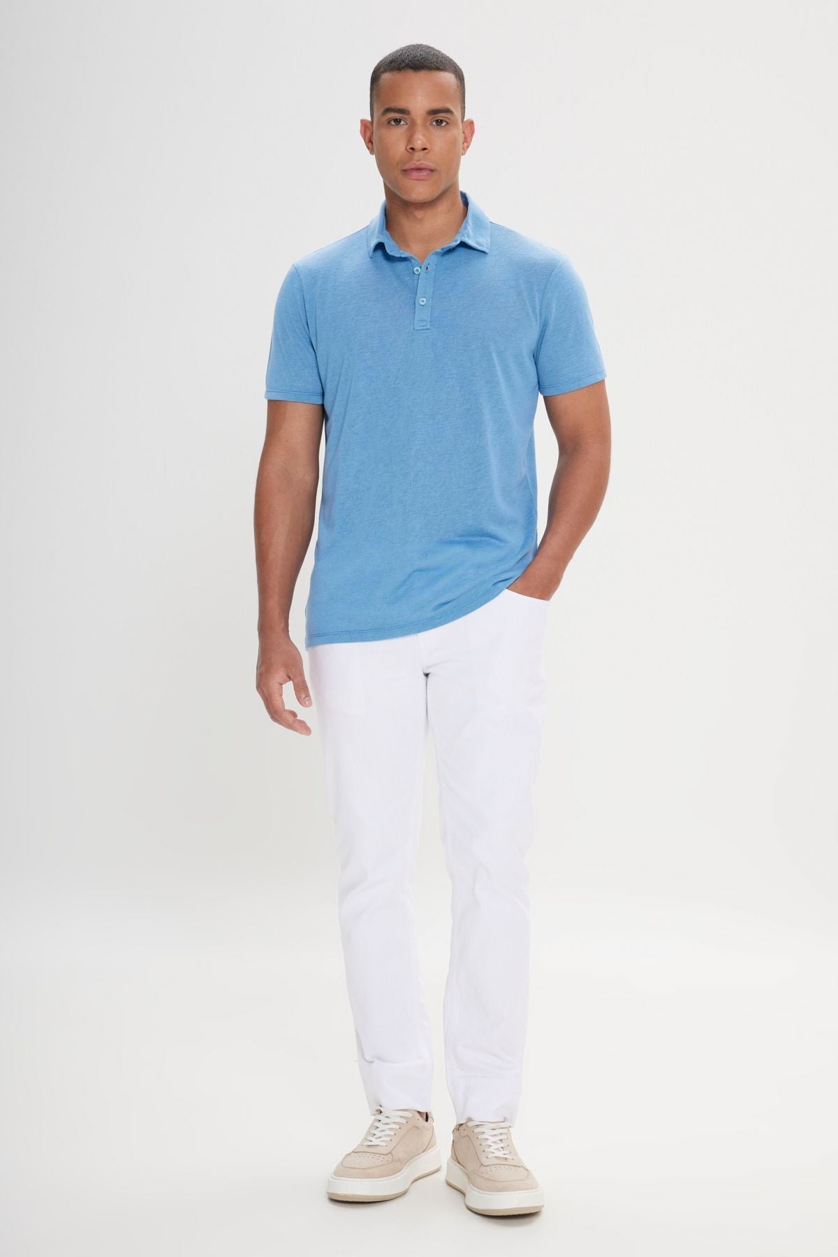 Men's turquoise slim fit narrow cut polo collar flat casual T -shirt