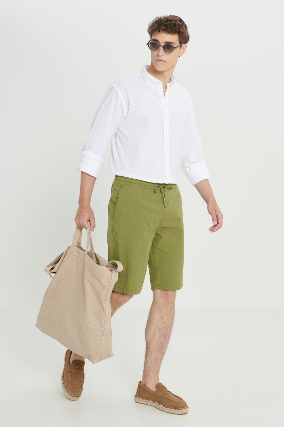 Men's Khaki Linen Comfort Fit Casual Cutting Side Pocket Shorts