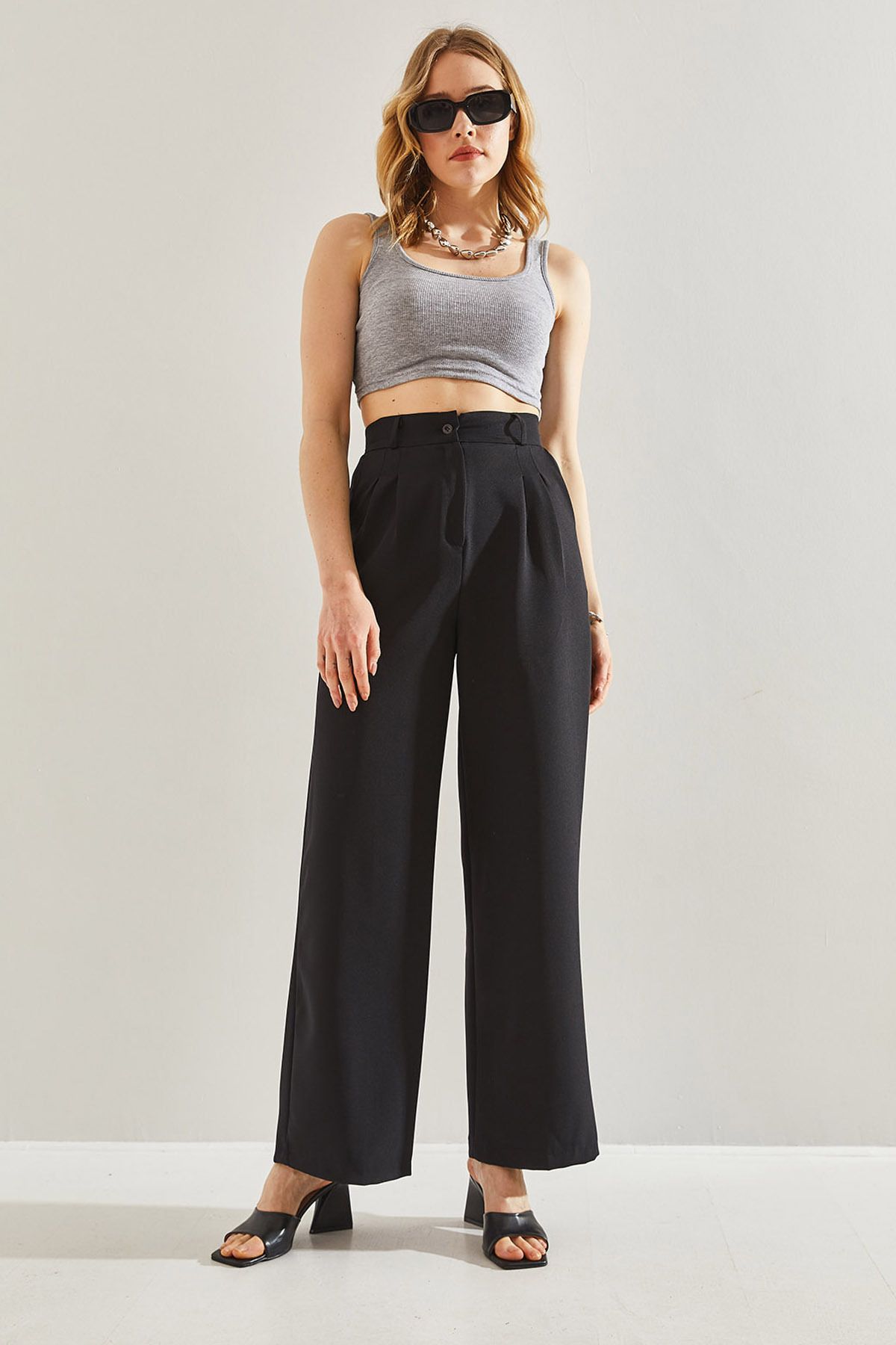 Woman Full High Waist Double Fabric Double Grass Pants 60221006