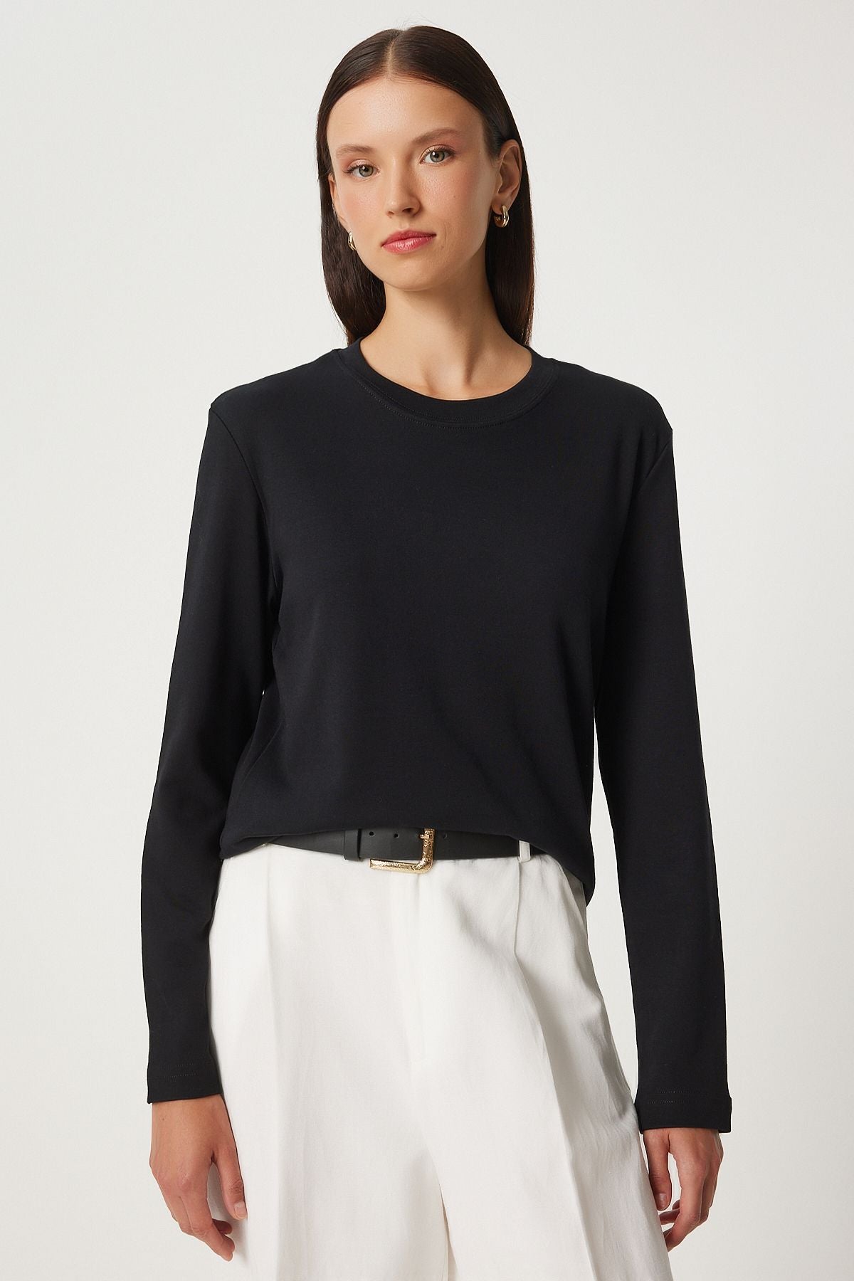 Woman Black Cotton Basic Knitting Blouse NJ00155