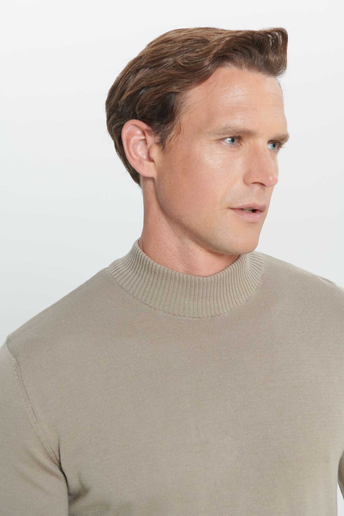 Men's mink standard fit normal cut half fisherman collar cotton knitwear sweater