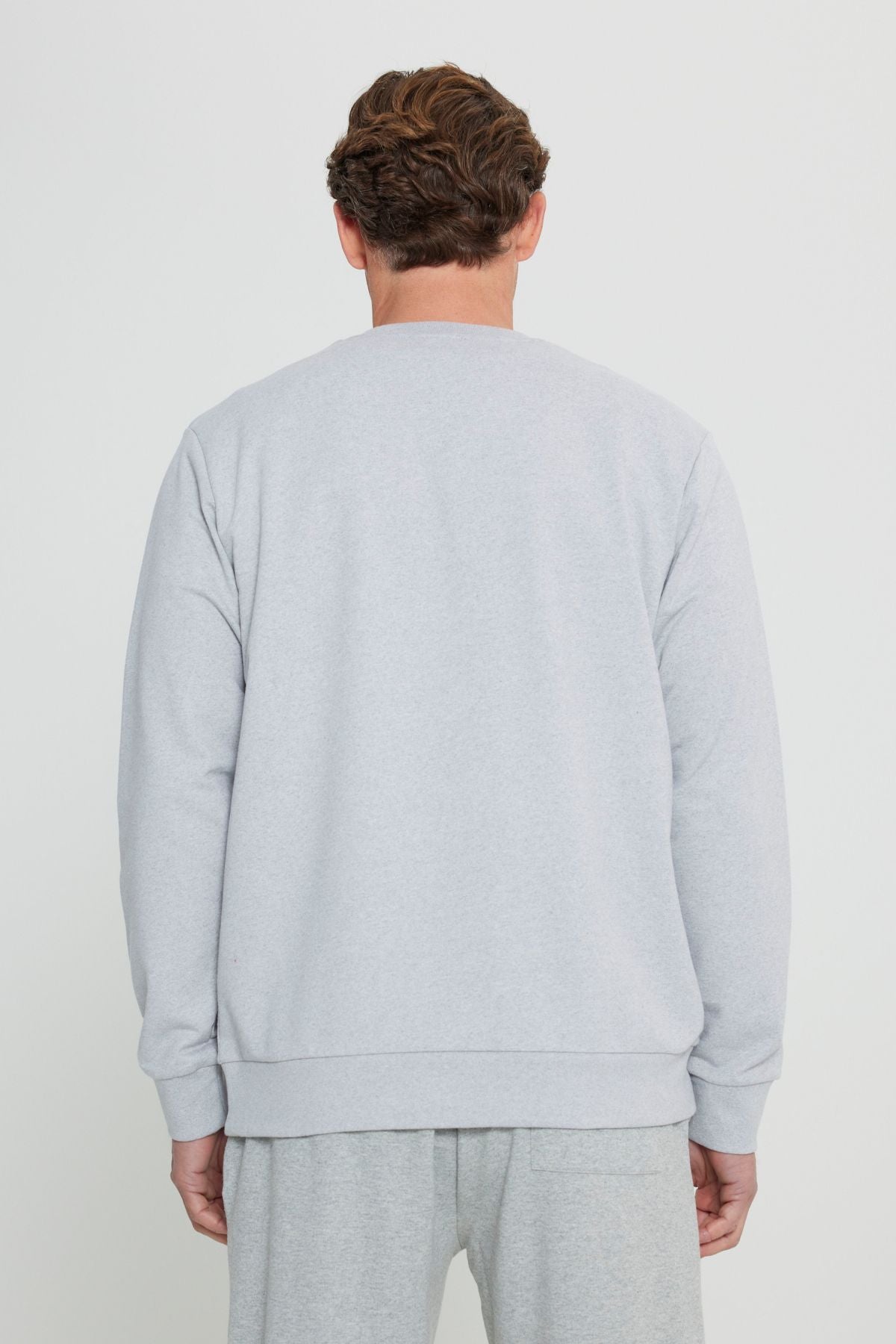 Men's Gray Melanj Standard Fit Normal Cutting 2 Yarn Cotton Bike Collar Sweatshirt