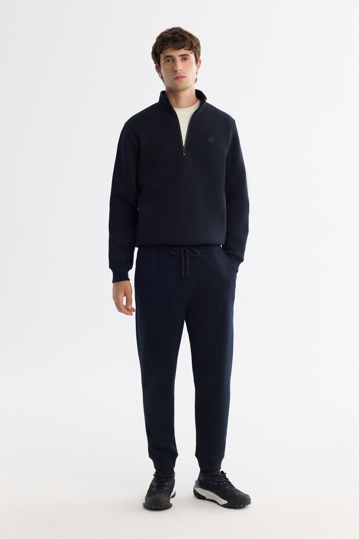Men's navy blue rayon knitted fabric tracksuits six B003403