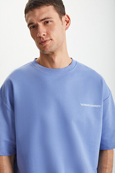 Colombia Men's 2-Piece Set Comfort Fit Relaxed Pattern Text Embroidered Blue Tracksuit Without Raising