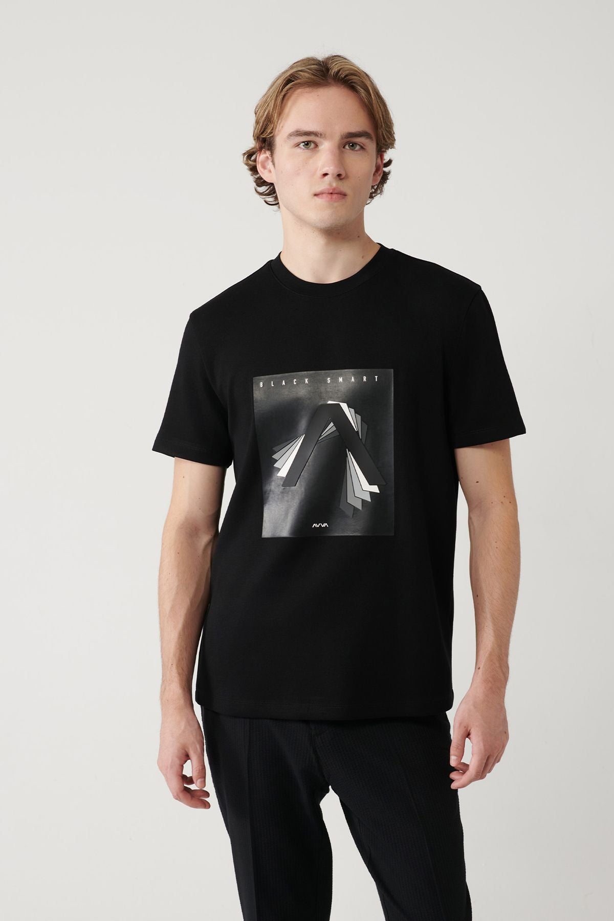Men's black bike collar printed Interlok T-shirt A41y1008