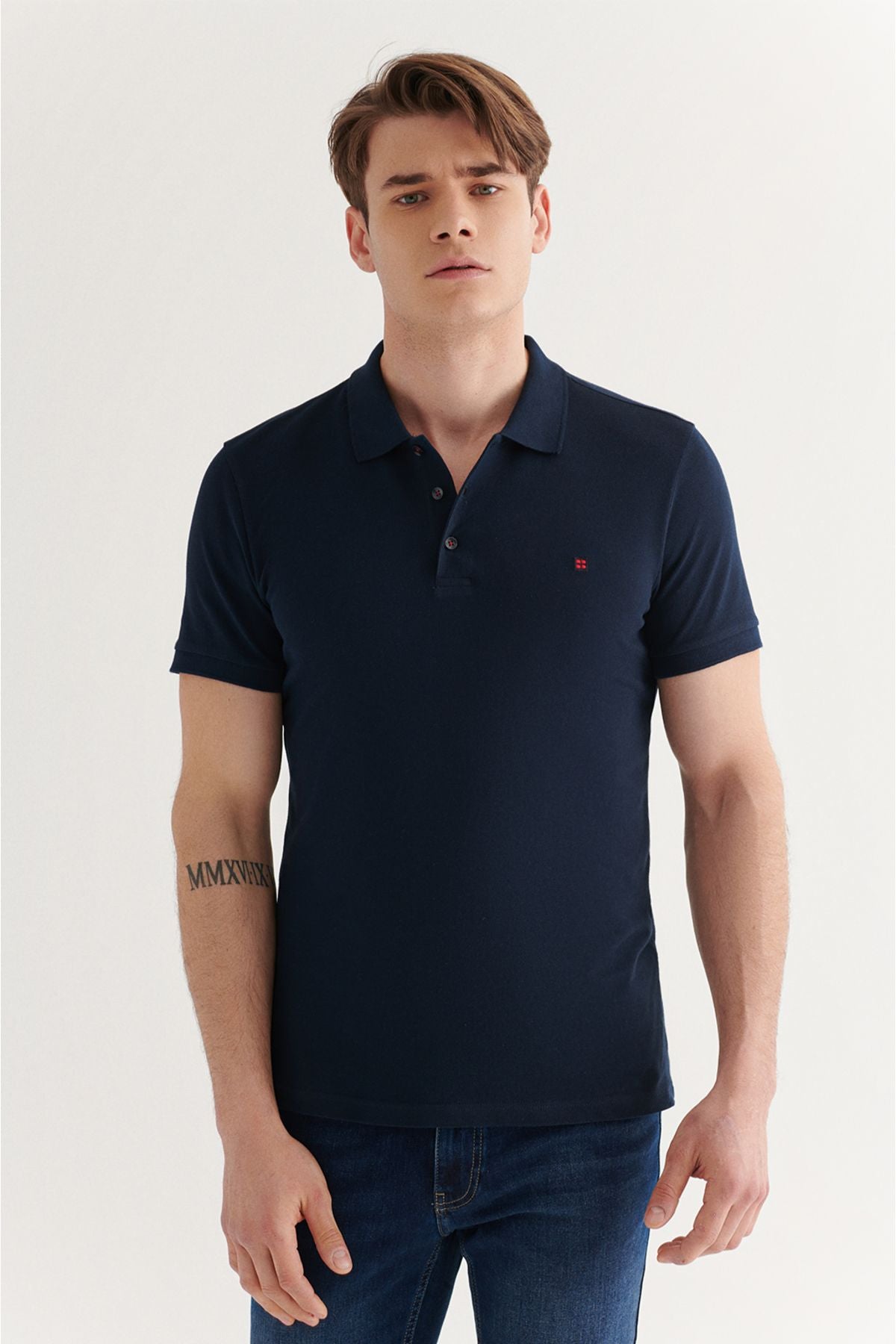 Men's navy blue polo collar t-shirt 100 %cotton cools holds Fit E001004