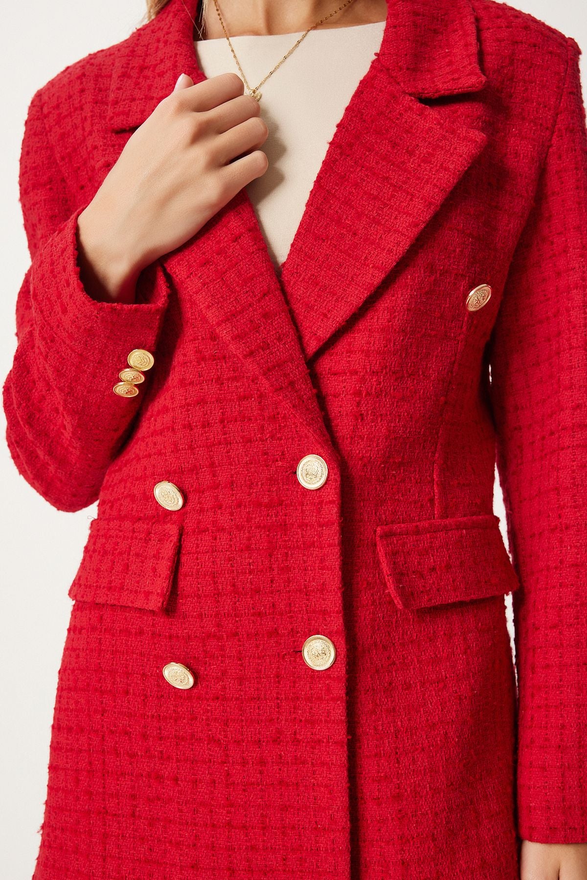WOMEN'S RED button Blazer Tüvit Jacket WF00004