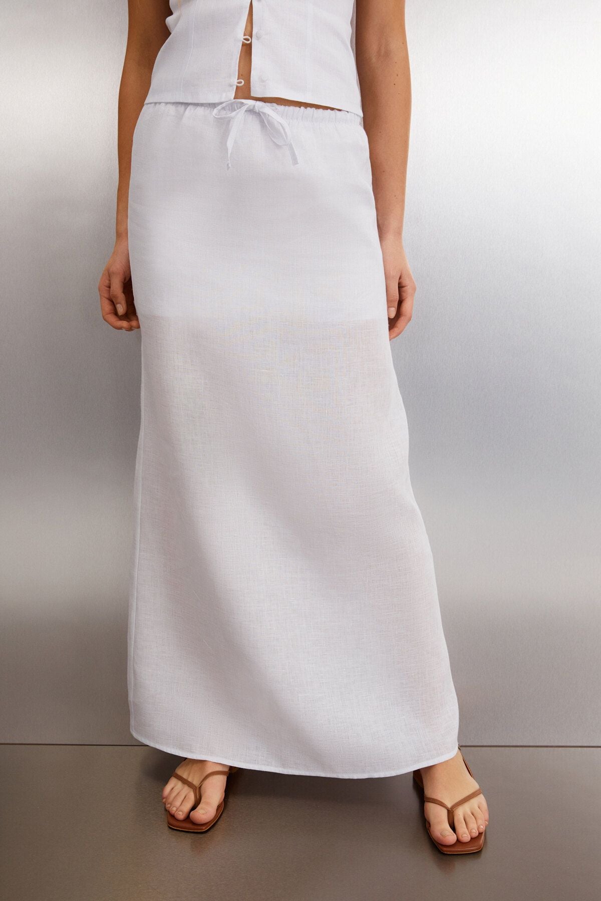 Ombretta Woman 100 %Linen Regular White Skirt