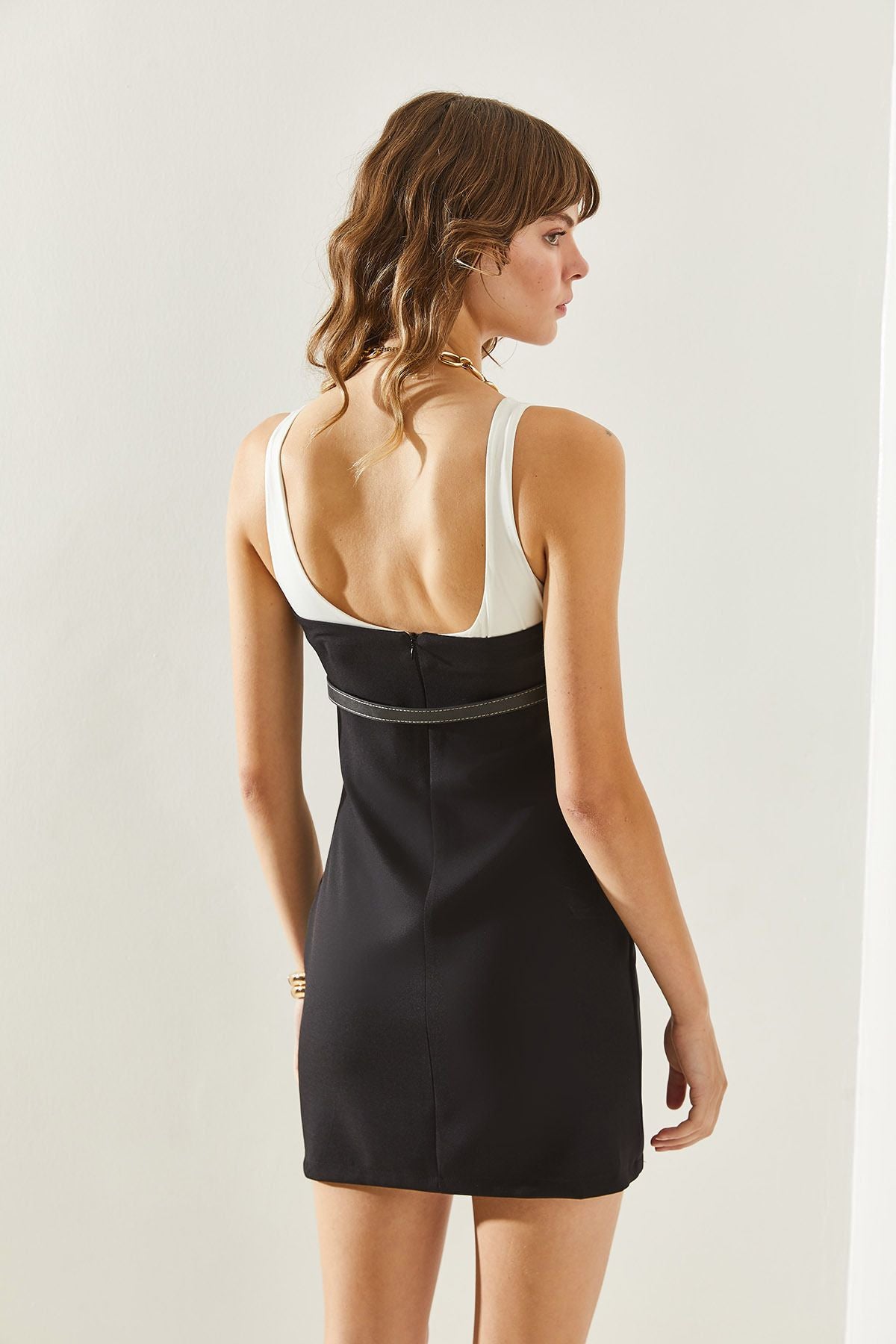 Female Belt Detailed Hidden Zippered Mini Dress 60251057