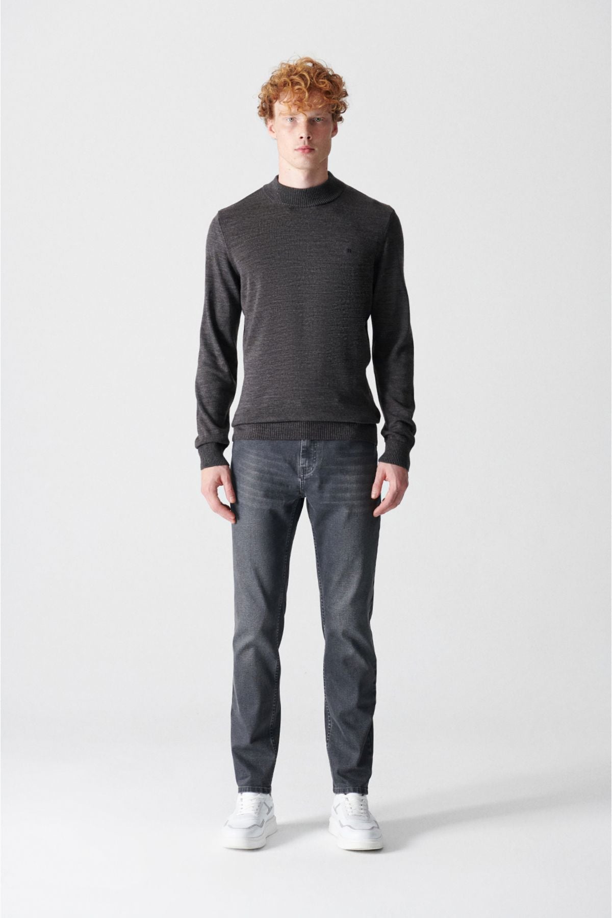 Men's anthracit Half Fisherman Collar Non -Following Knitwear Sweater E005001