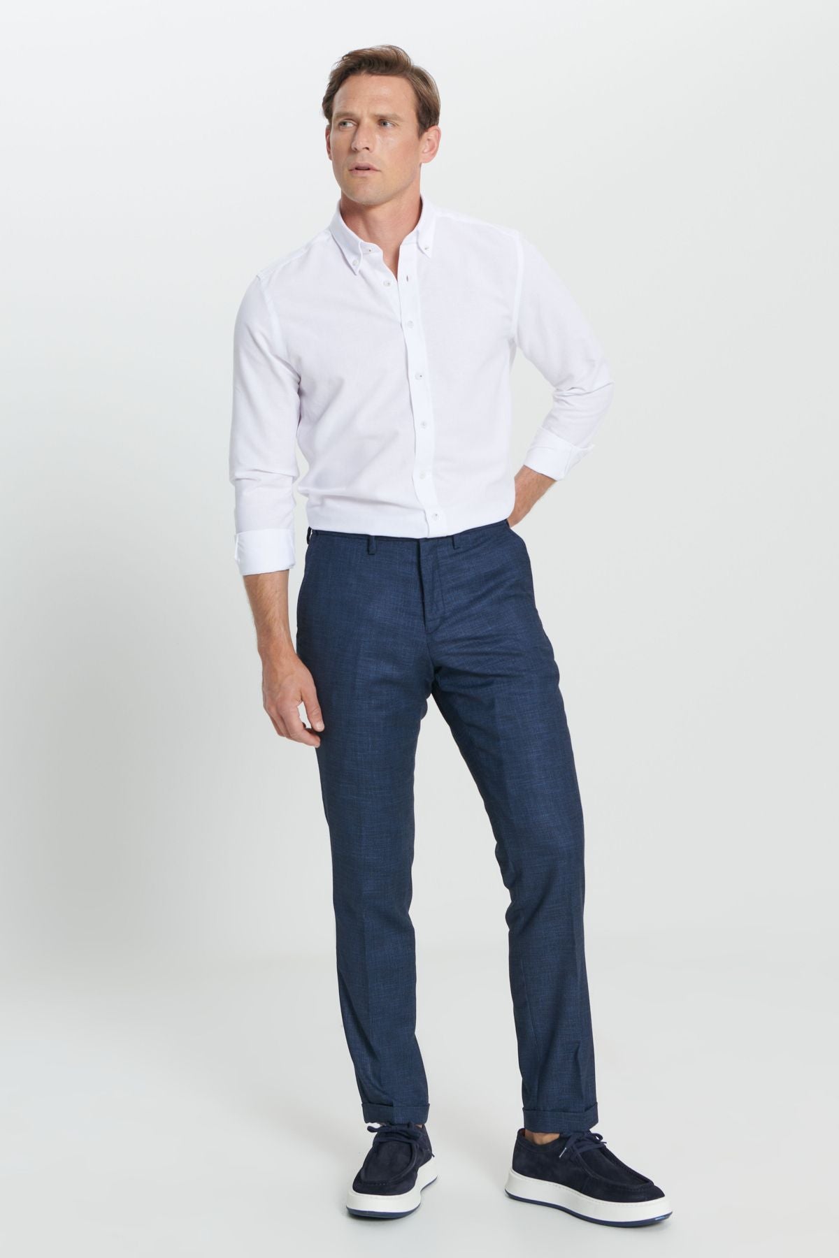 Men's navy blue comfort fit comfortable cutting side pocket patterned waist waist pants
