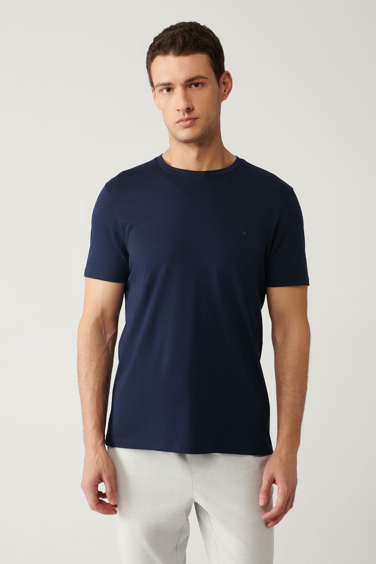 Men's Navy Blue Ultrasoft Bicycle Collar Flat Modal T-Shirt B001171
