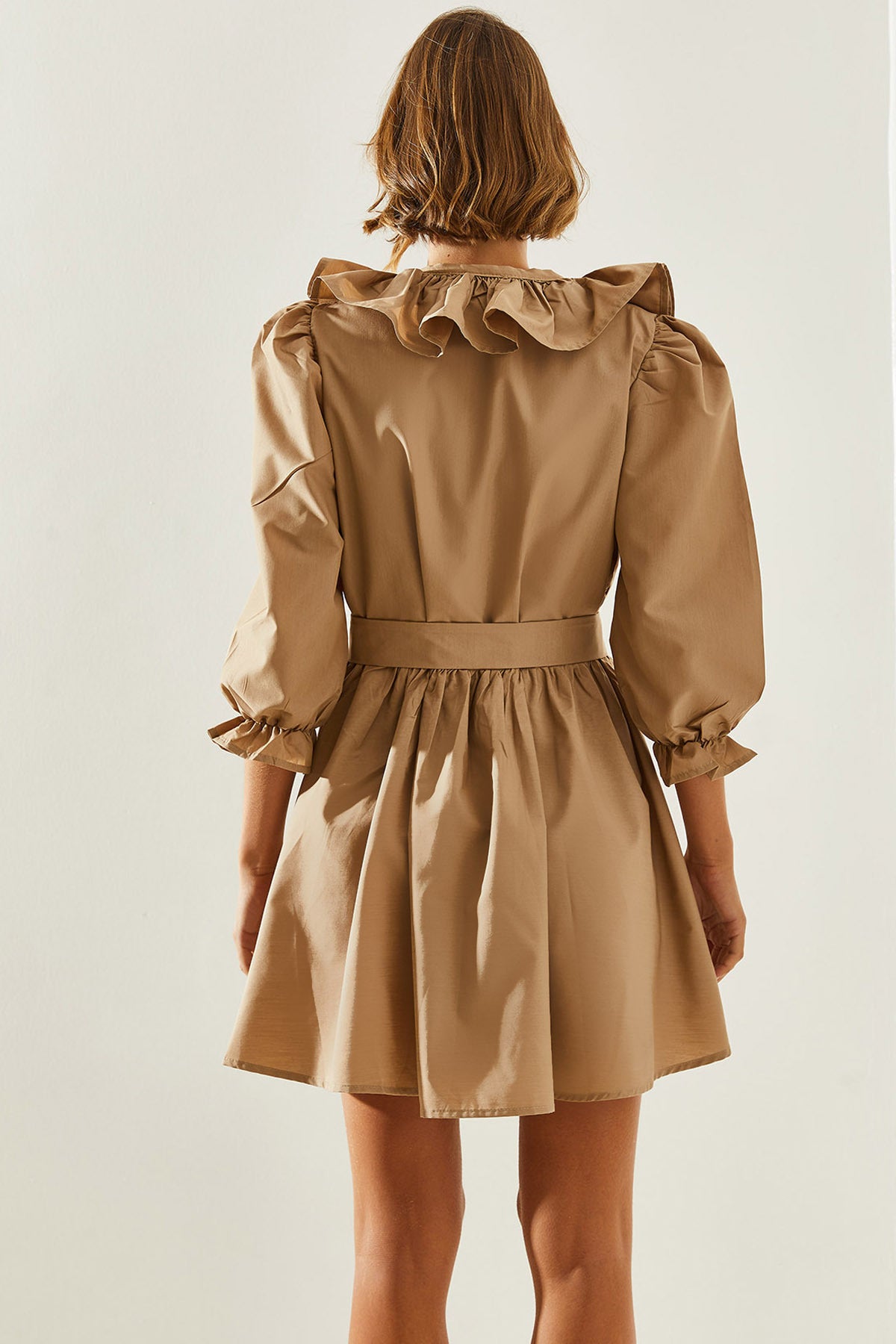 Women's V-Neck Sleeve and Collar Detailed Mini Dress 21228 60251664