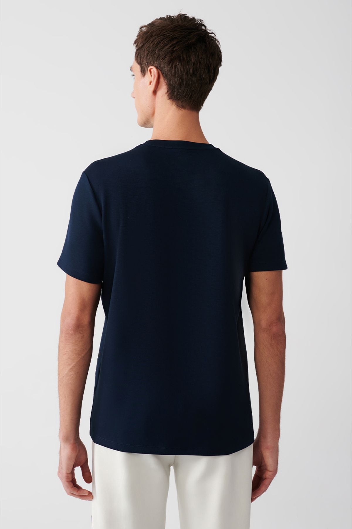 Men's navy blue bike collar soft button T-shirt A31y1003