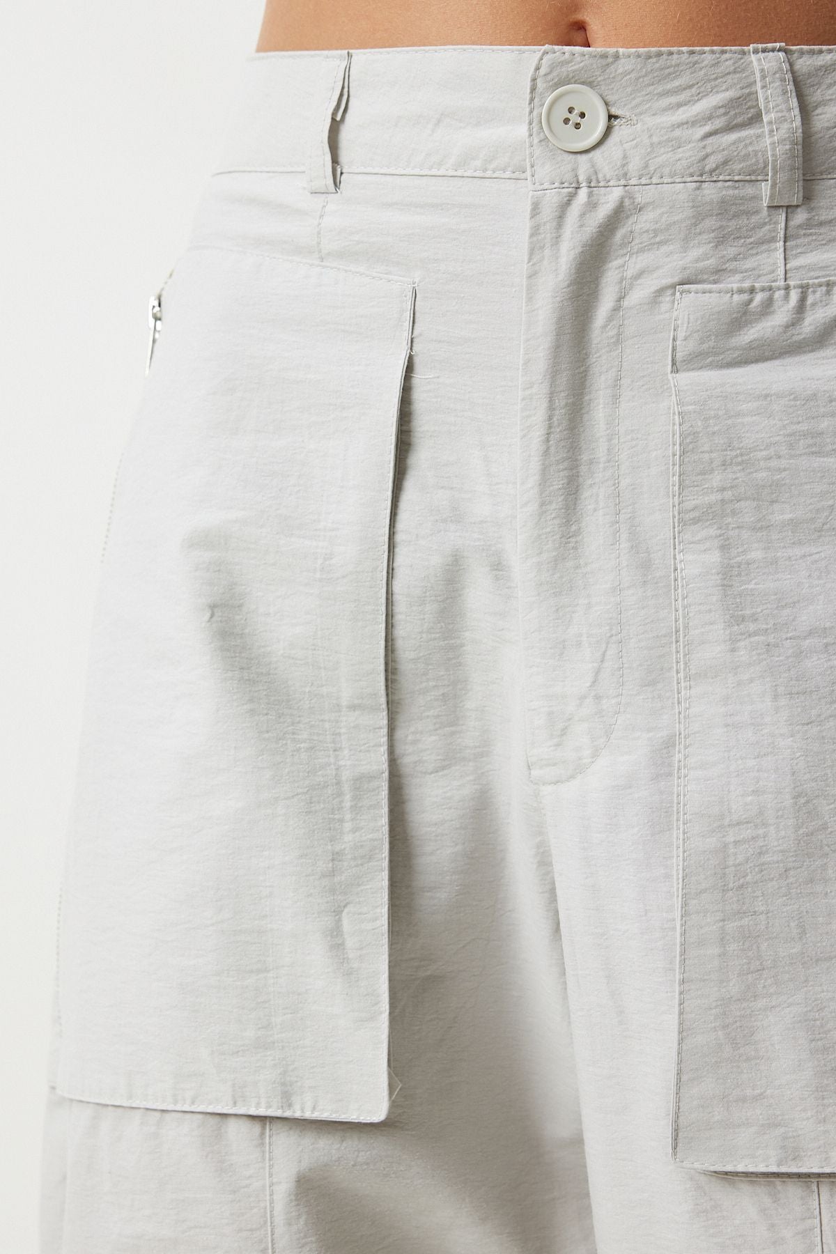 Female Stone Zippered Parachute Cargo Pants OH00057