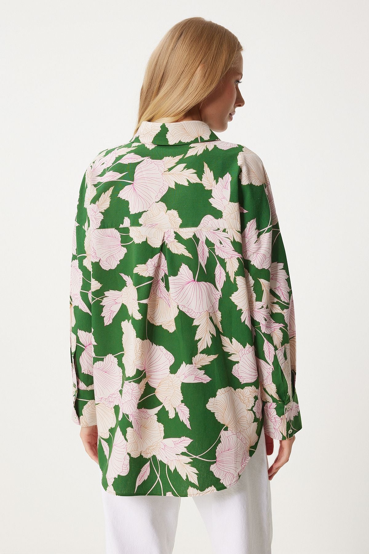 Female Green Patterned Poplin Shirt HM00064