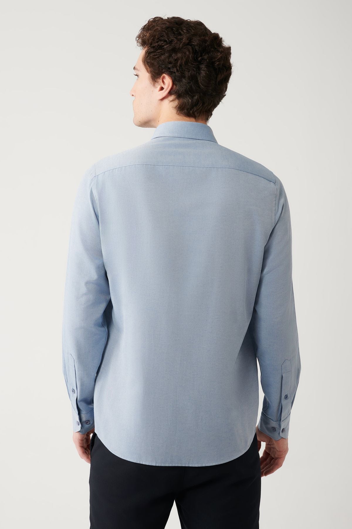Men's dark blue button collar easy to ironing cotton oxford shirt E002000