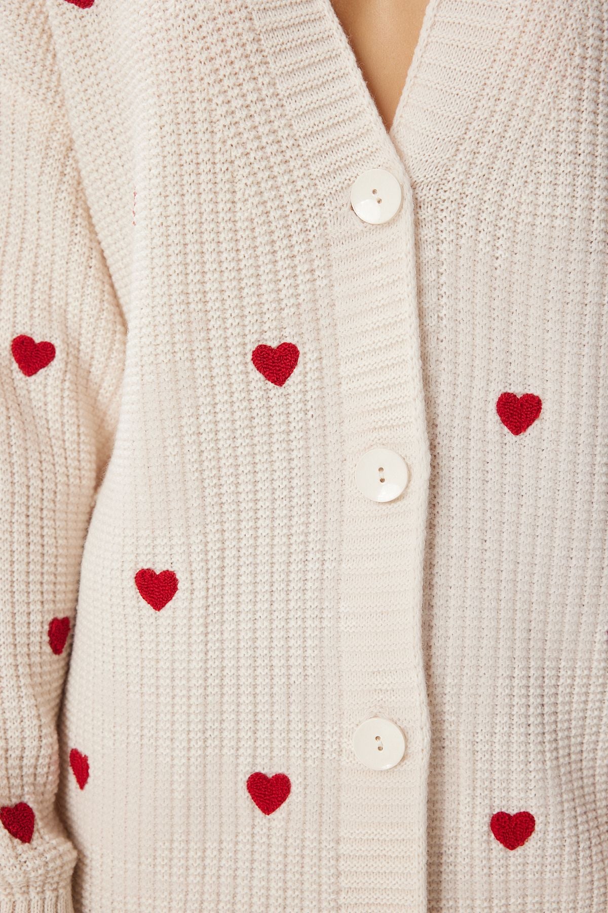 Women's Cream Heart textured long knitwear cardigan kg00012