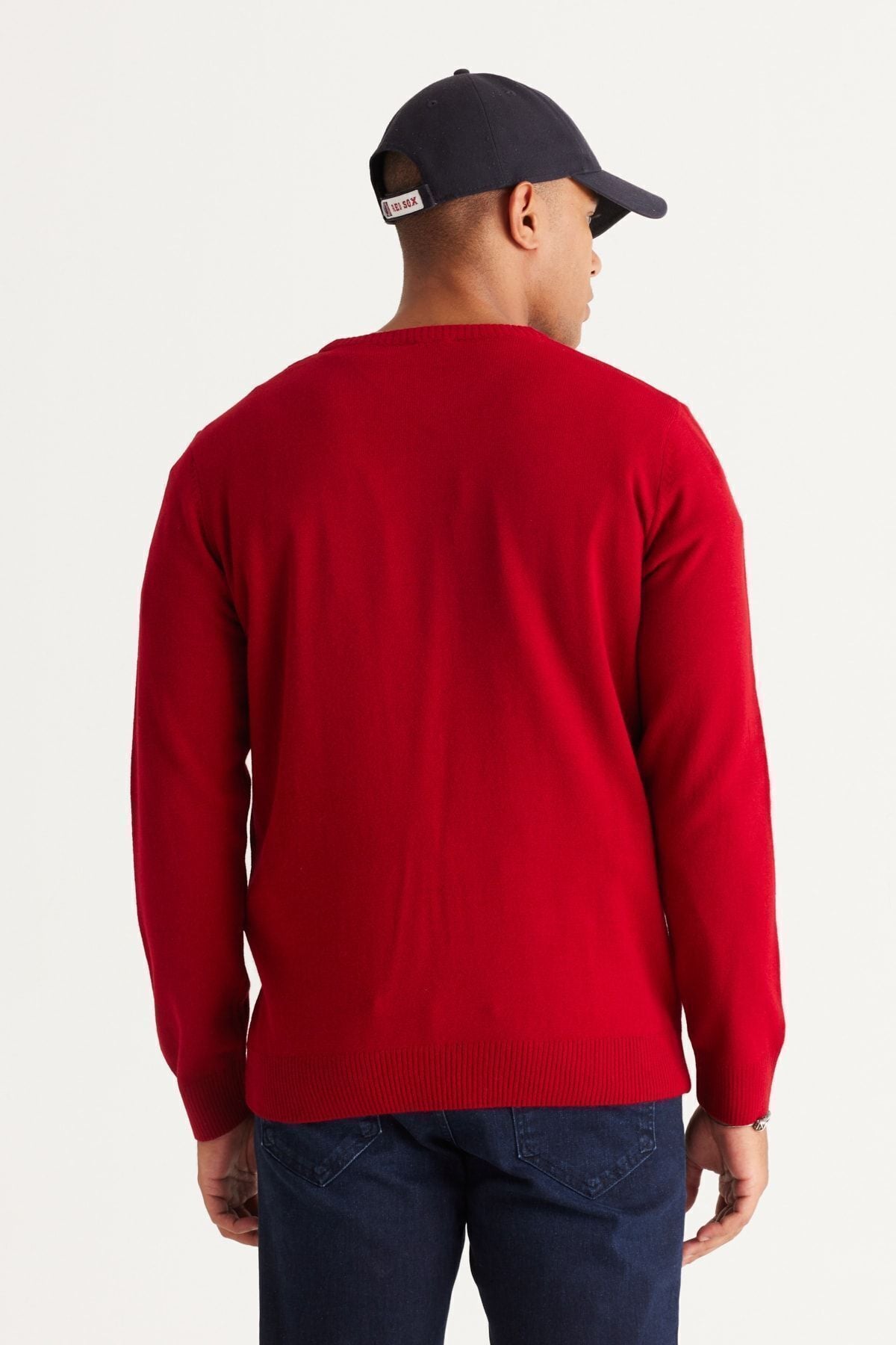 Men's Red Following Anti-Pilling Standard Fit Normal Normal Cut Bicycle Knitwear Sweater