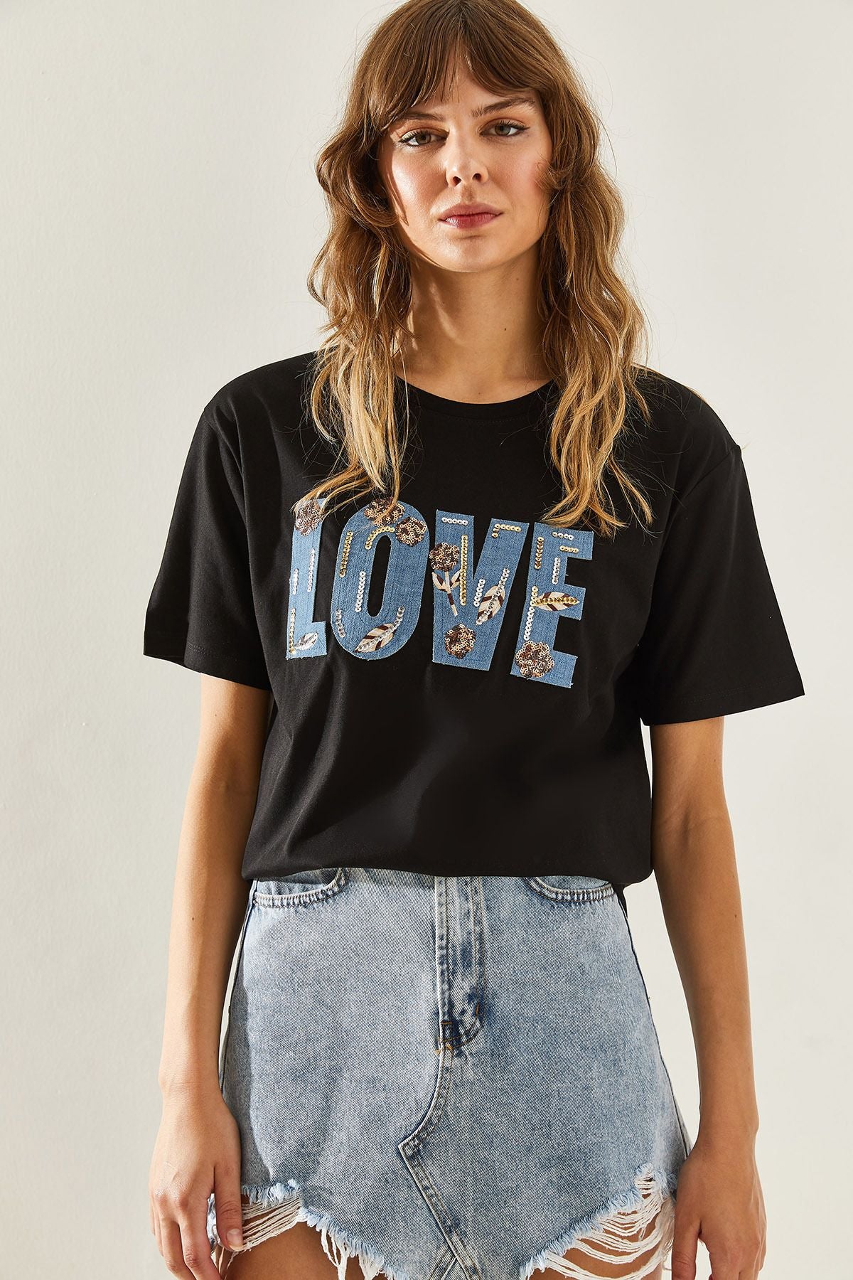 Woman Love Written Processing Detailed Combed T-shirt 60251290