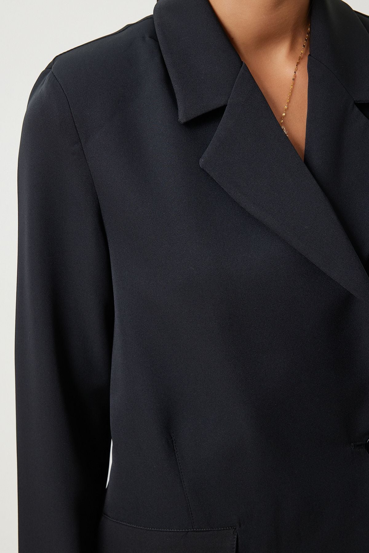 Female Black Cruve Collar Boyfriend Dress Jacket FN03220