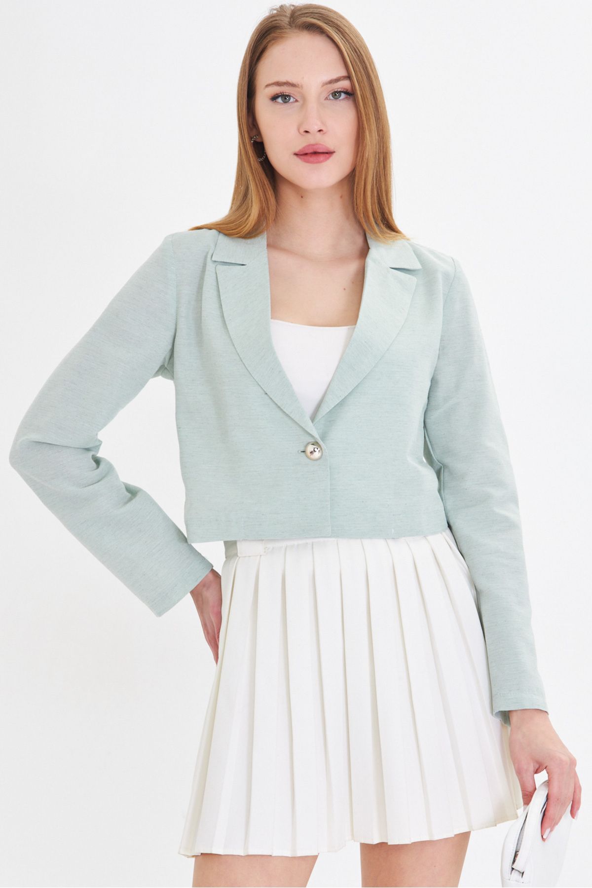 Female Mint Single button Crop jacket ARM-23Y001064