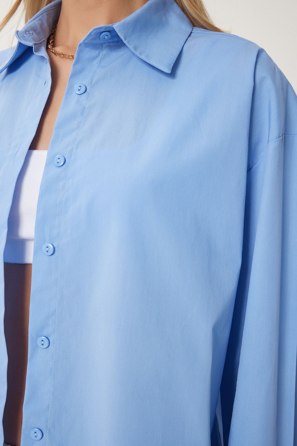 Woman Blue Cotton Oversize Long Shirt BP00169
