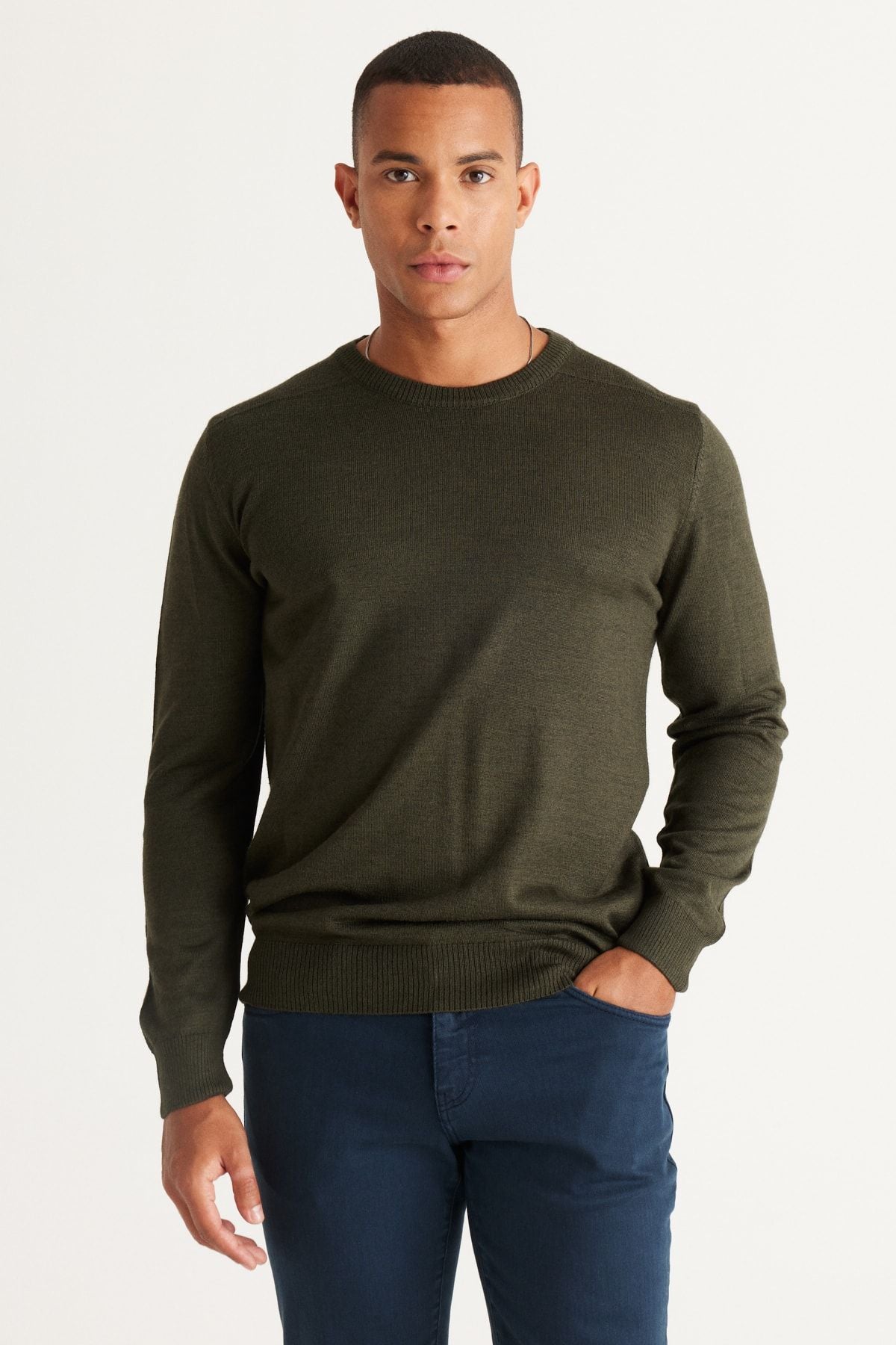 Men's Khaki Standard Fit Normal Cut Bicycle Knitwear Kazakh