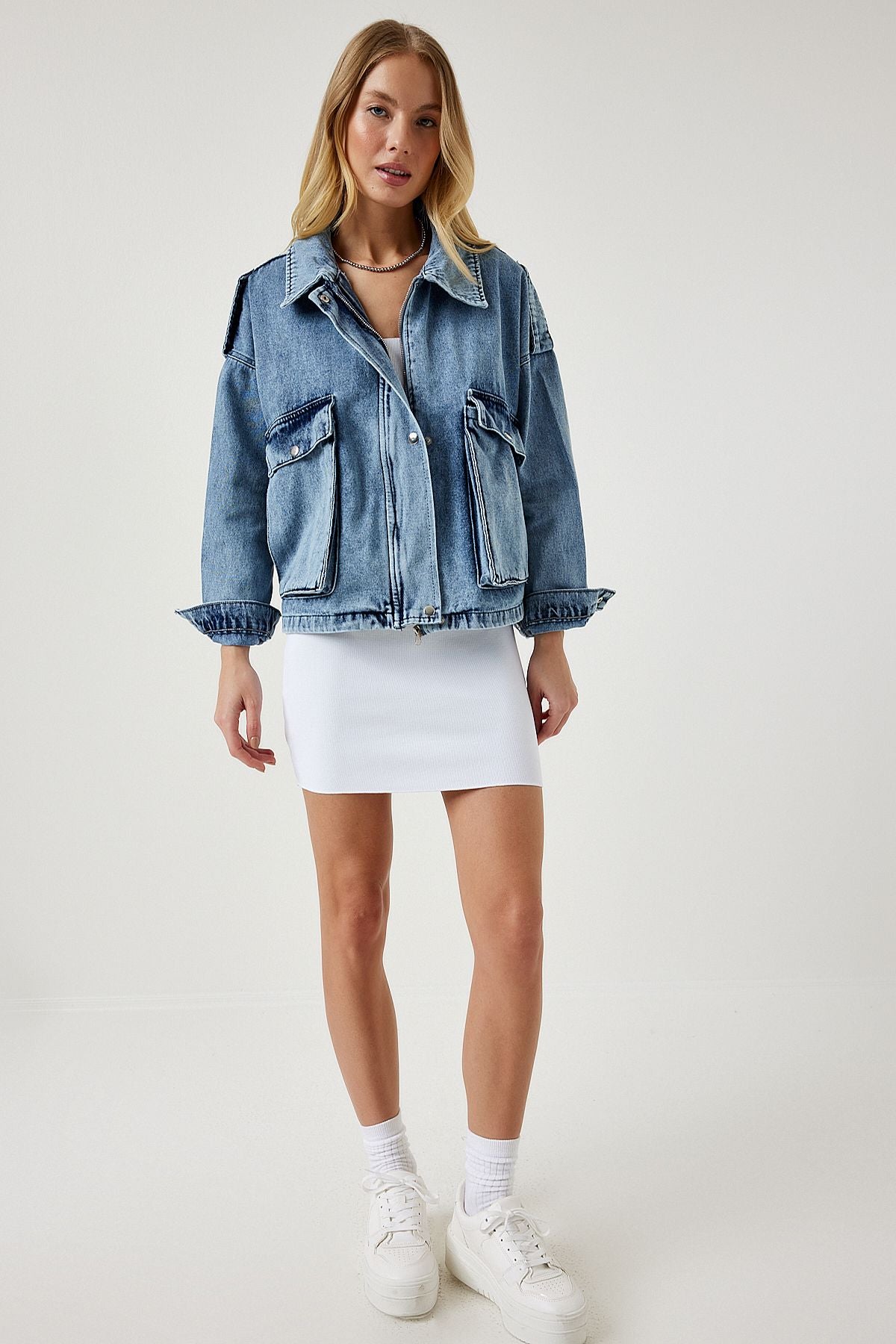 WOMEN'S LIGHT BLUE WIDE POCK APOLET WITH DENİM JACKET RV00170