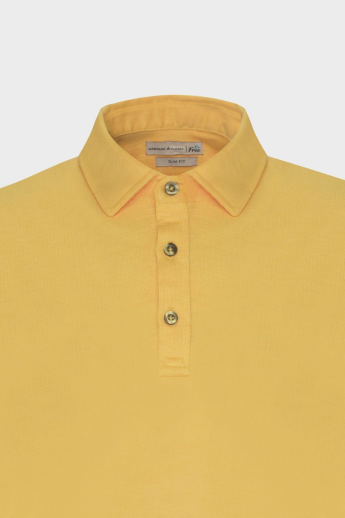 Men's dark yellow slim fit narrow cut polo collar flat casual T -shirt