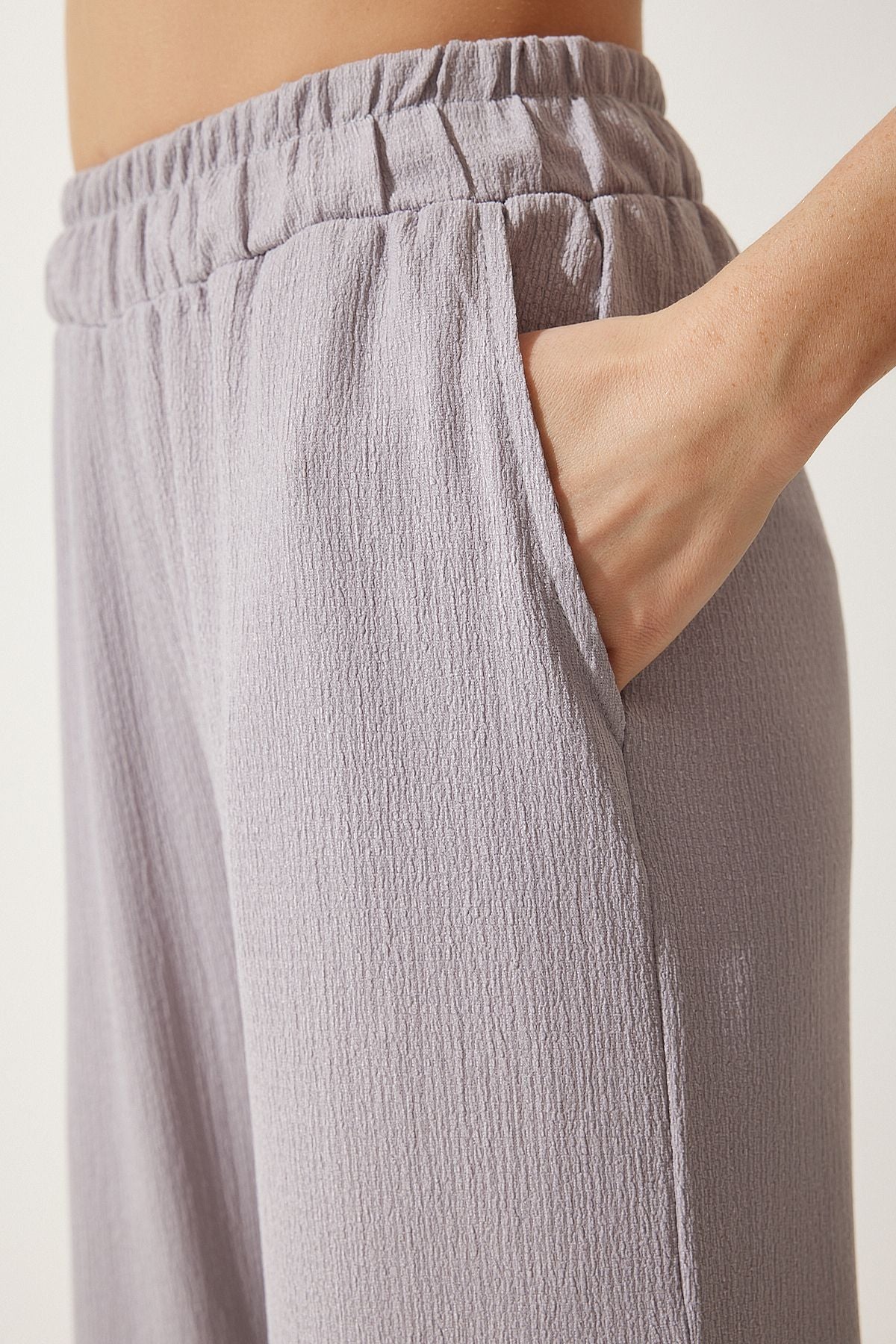 Women's gray comfortable knitted shirt pants set KH00090