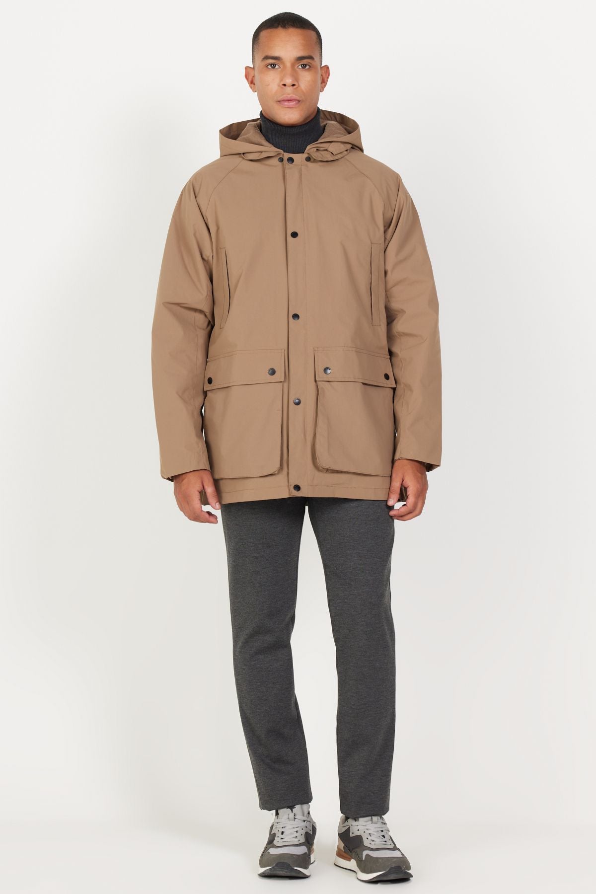 Men's mink hooded upright collar standard Fit Hot Hot Windproof Coat