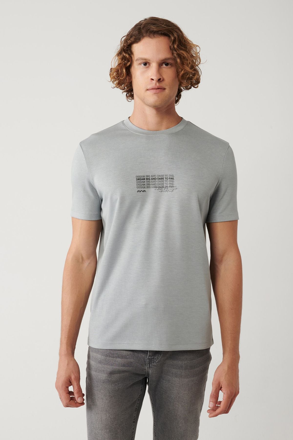 Men's gray bike collar printed Interlok T-shirt A41y1013