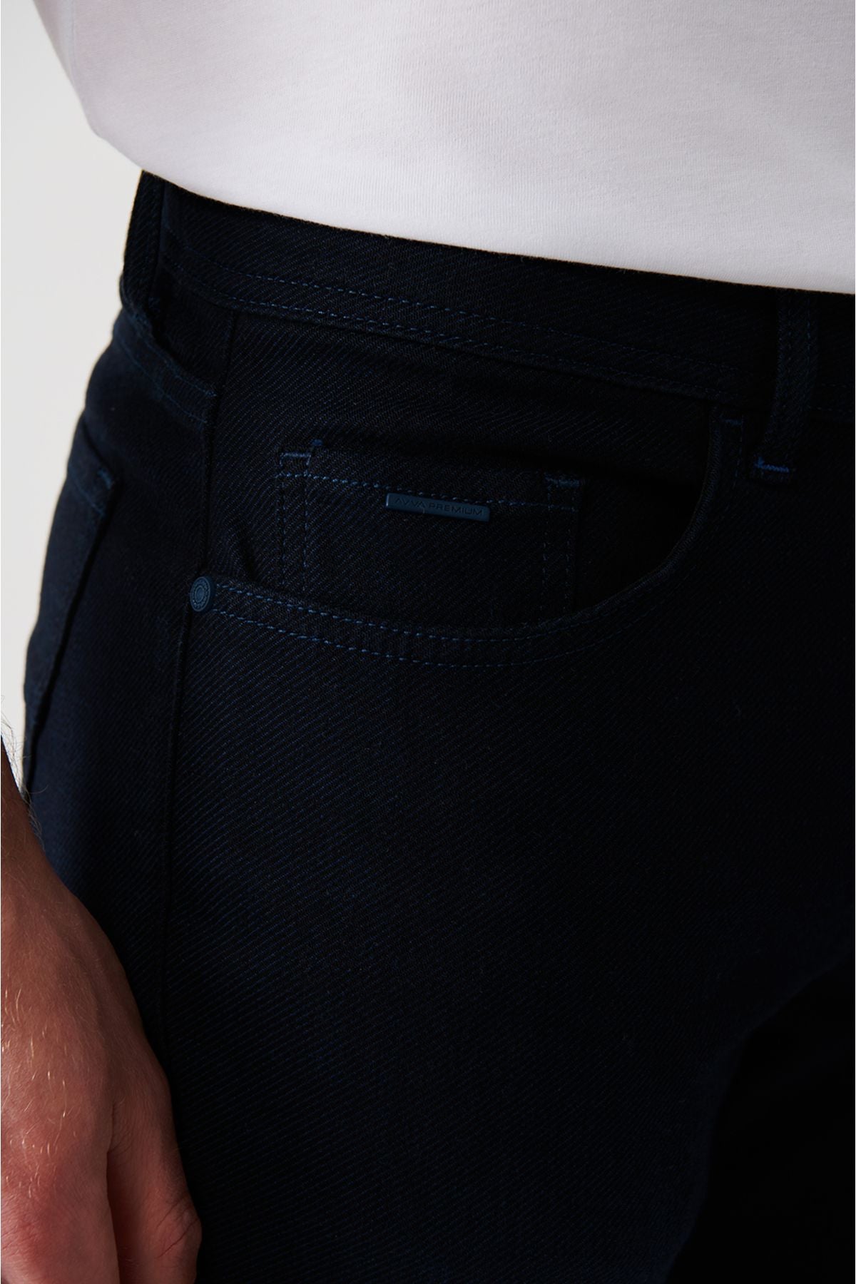 Men's navy blue tubing washing cotton flexible Berlin jean pants A32y3505