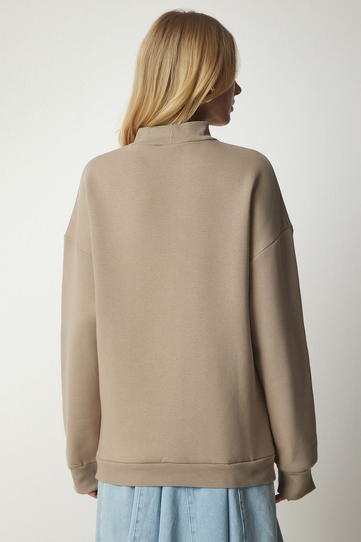 Female mink upright collar basic shrdon Sweatshirt UB00166