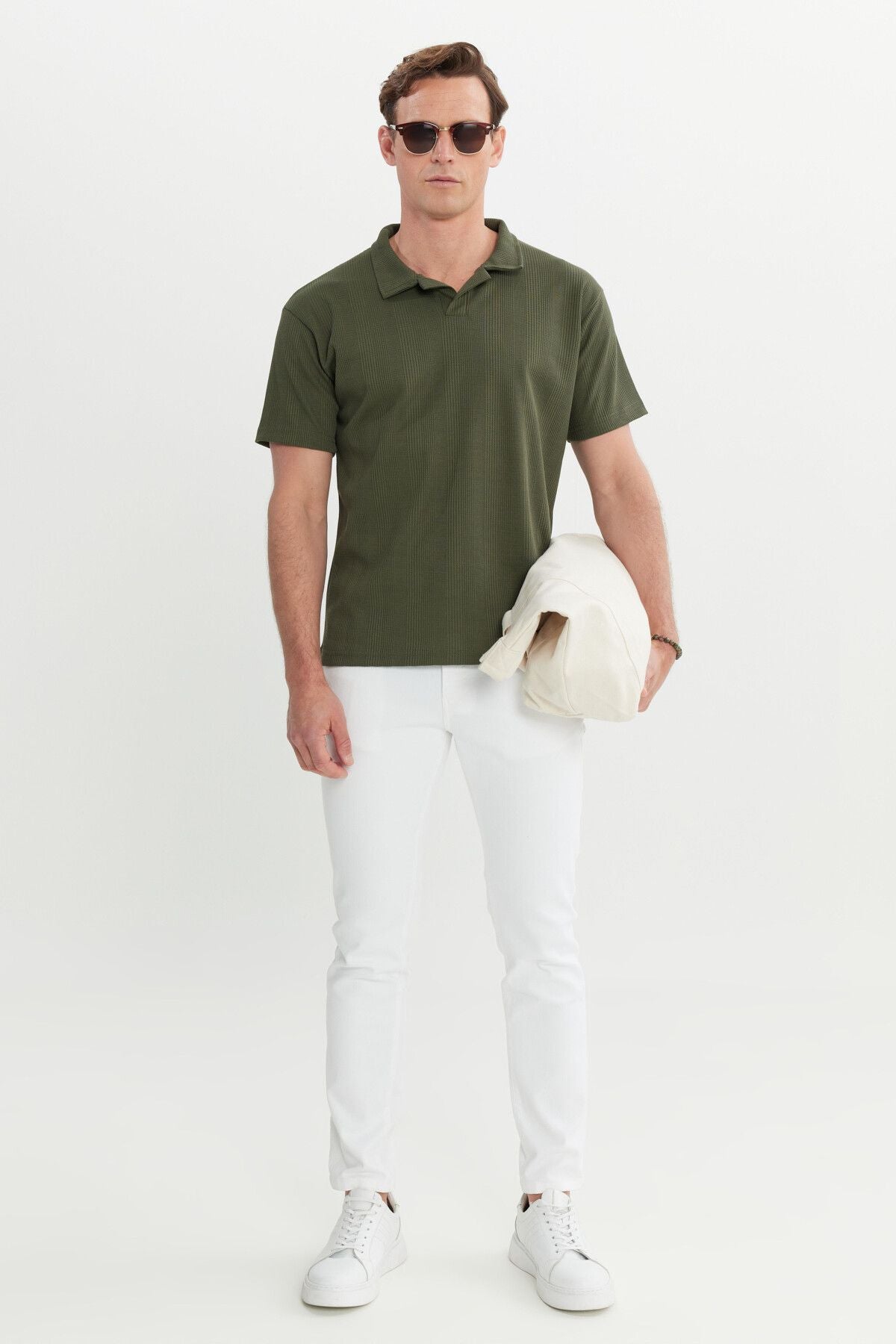 Men's Khaki Relax Fit Casual Cut Polo Yaka T -shirt