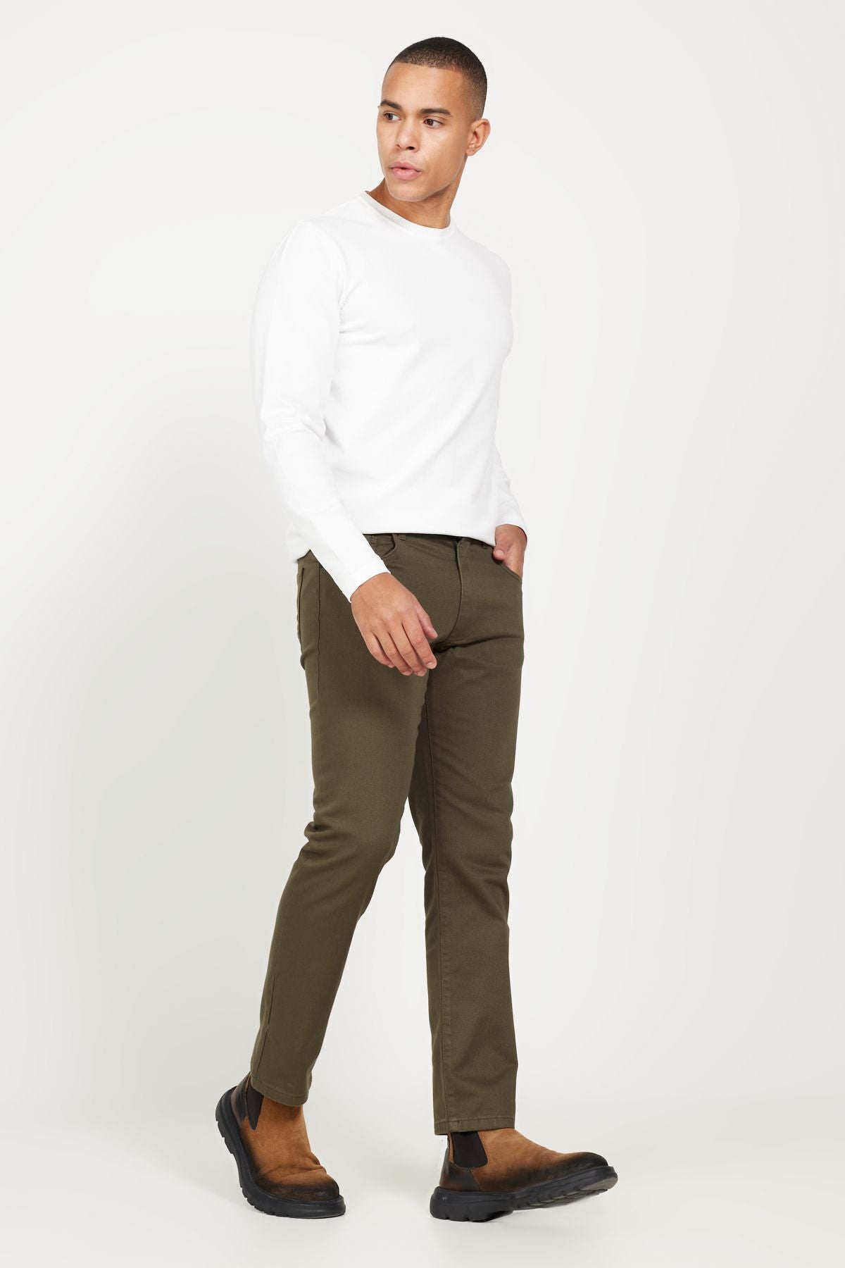 Men's Khaki Comfort Fit Casual Cut 5 Pocket Amelor Cotton Pants