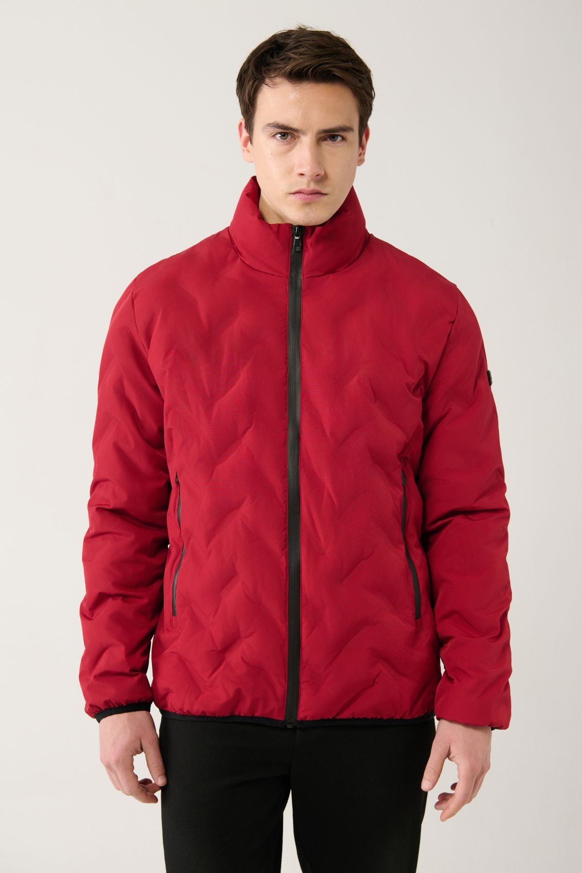 Men's red upright collar water repulsion windproof light swelling coat E006036