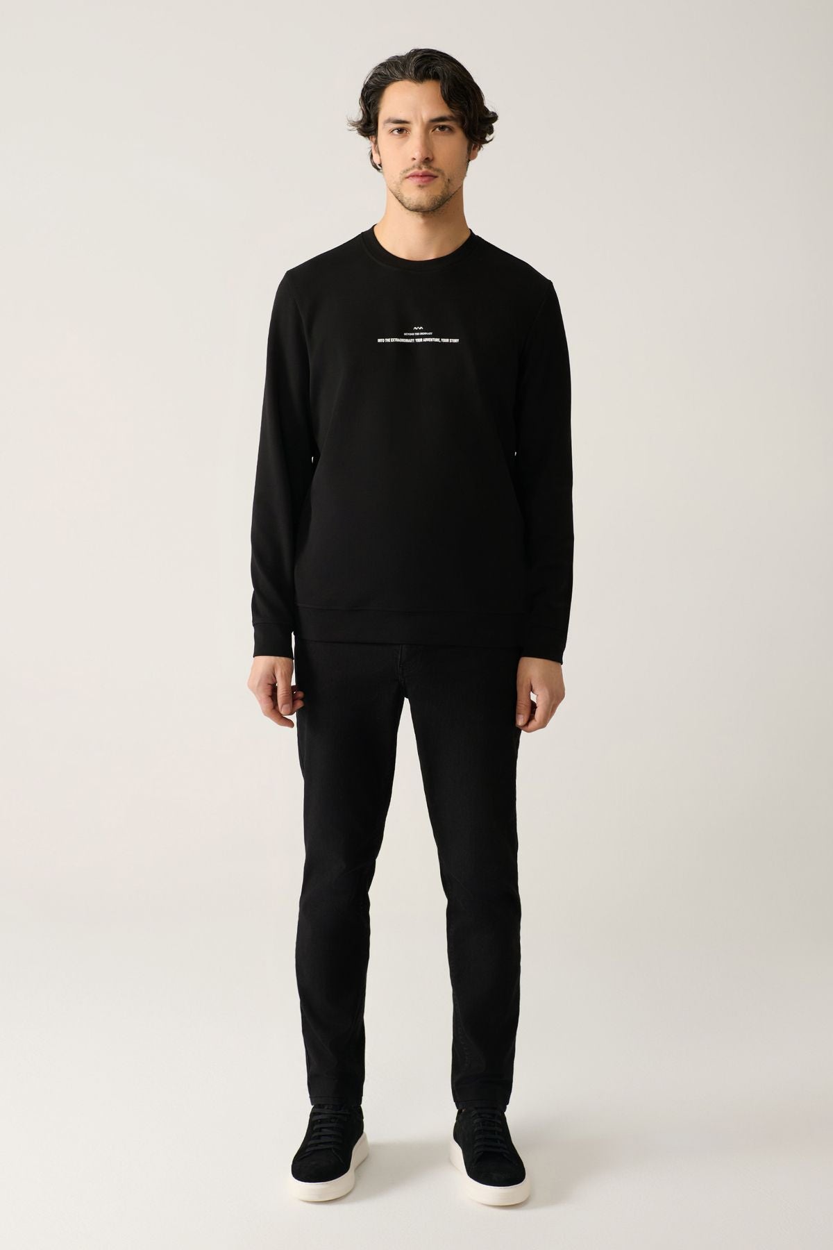 Men's black bike collar interlok printed sweatshirt A41y1246