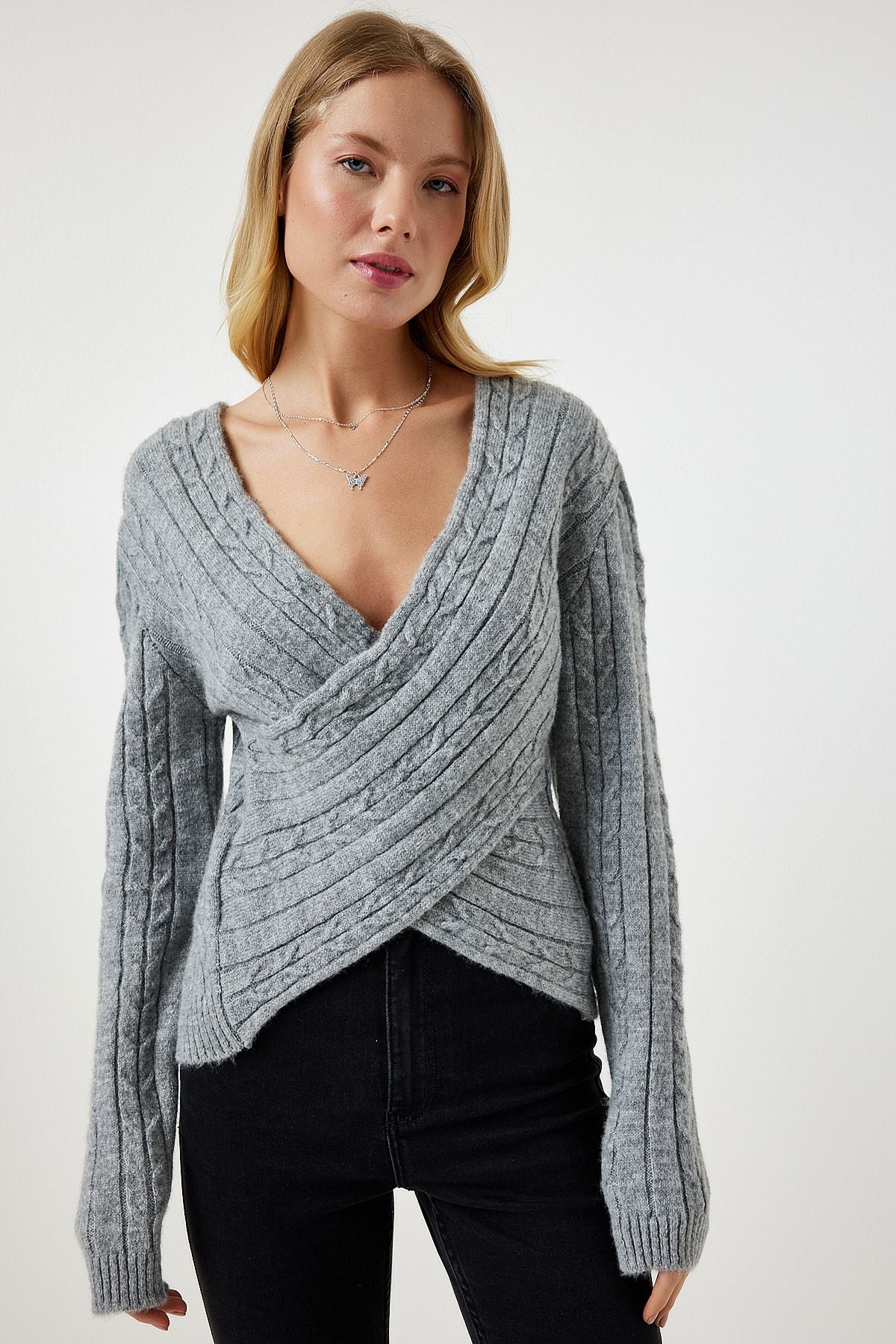 WOMEN GRAY GRAY ANELOP YAKA SEASONY KNITTY Sweater PF00070