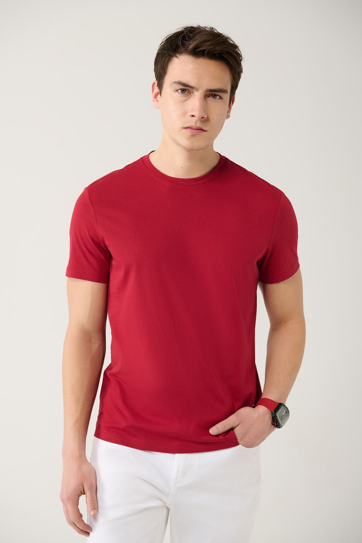 Men's Bordeaux 100 %Cotton Breathing Bicycle Yaka T-Shirt E001000