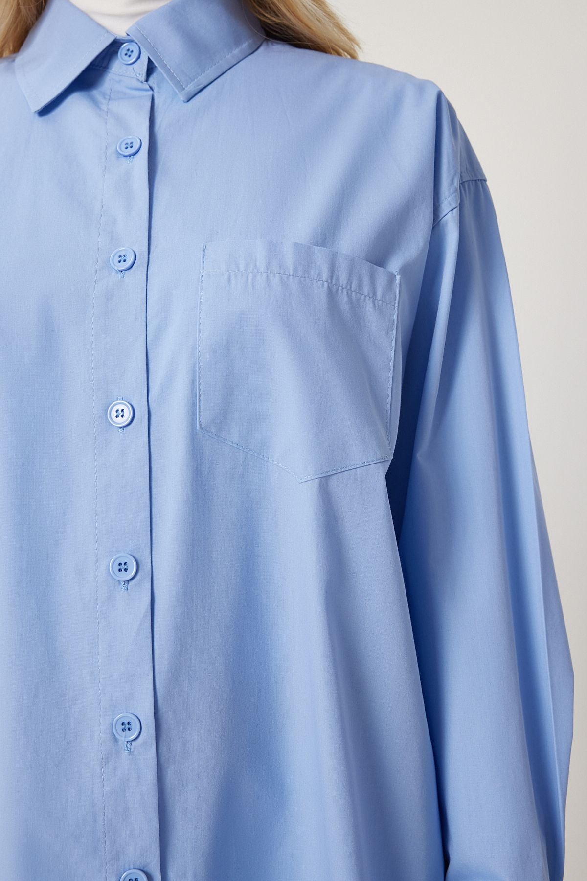 Woman Blue Oversize Long Woven Shirt BP00167