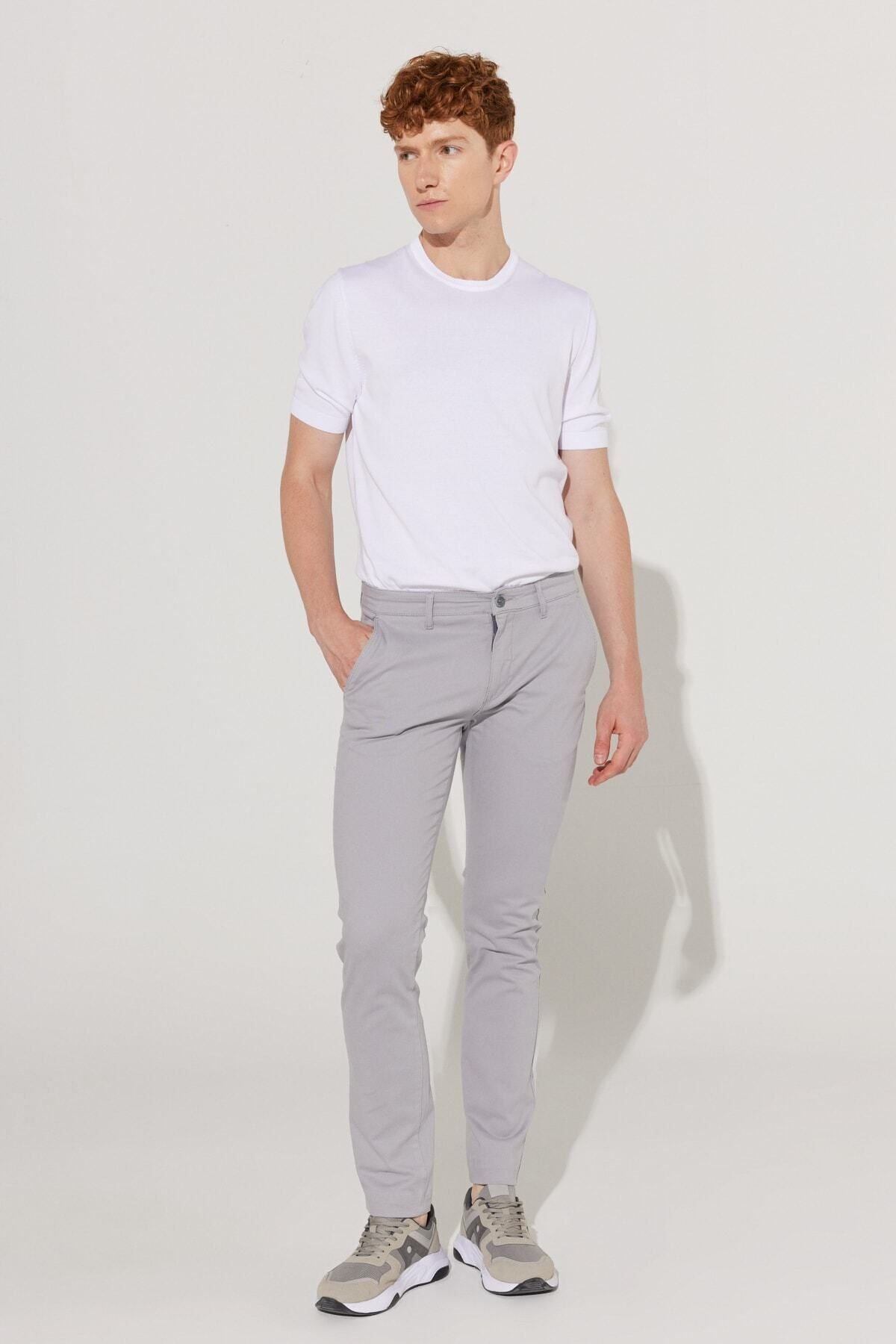 Men's gray slim fit narrow cut cotton flexible comfortable chino pants