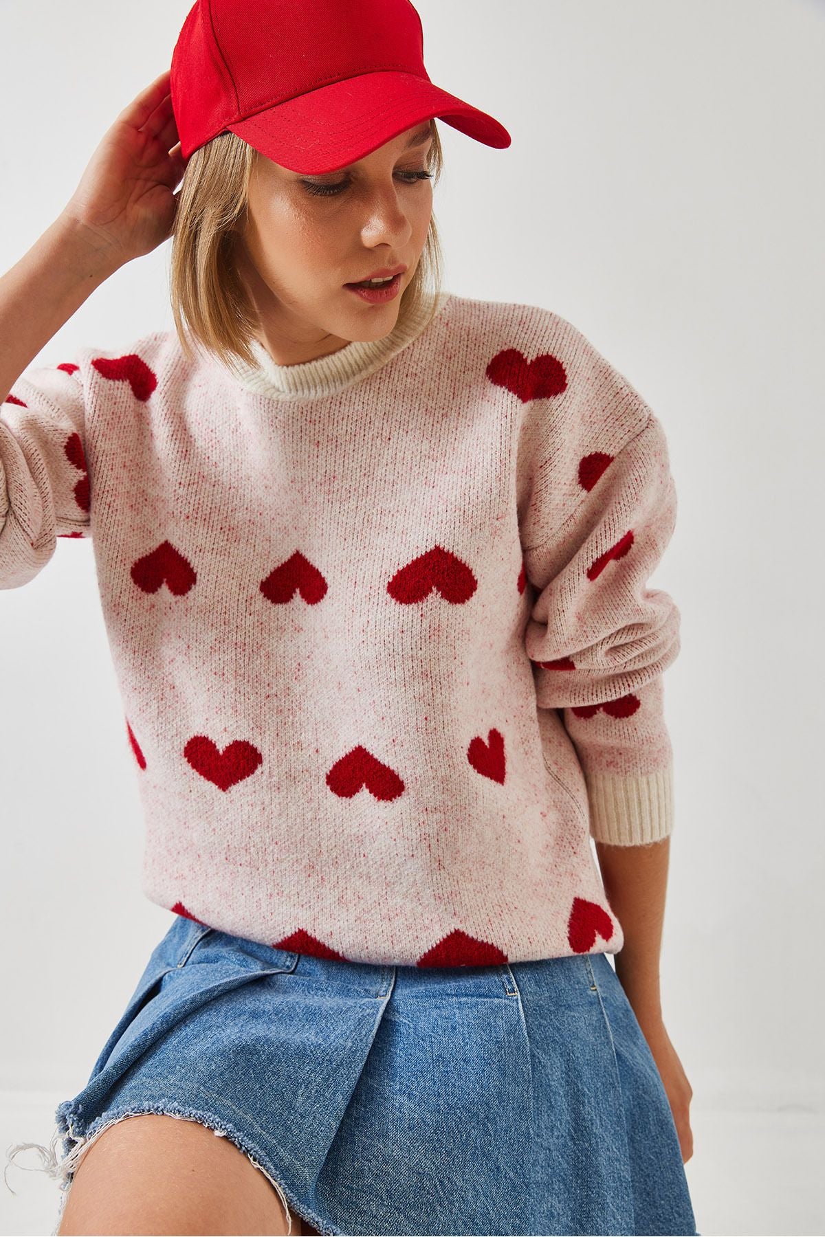 Women's Heart Patterned Knitwear Sweater 60261030